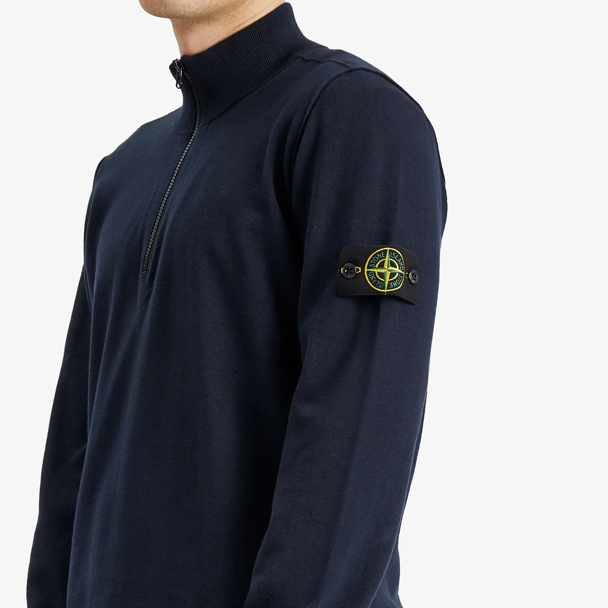 Stone Island Men's Organic Soft Cotton Half Zip Knit Navy Blue
