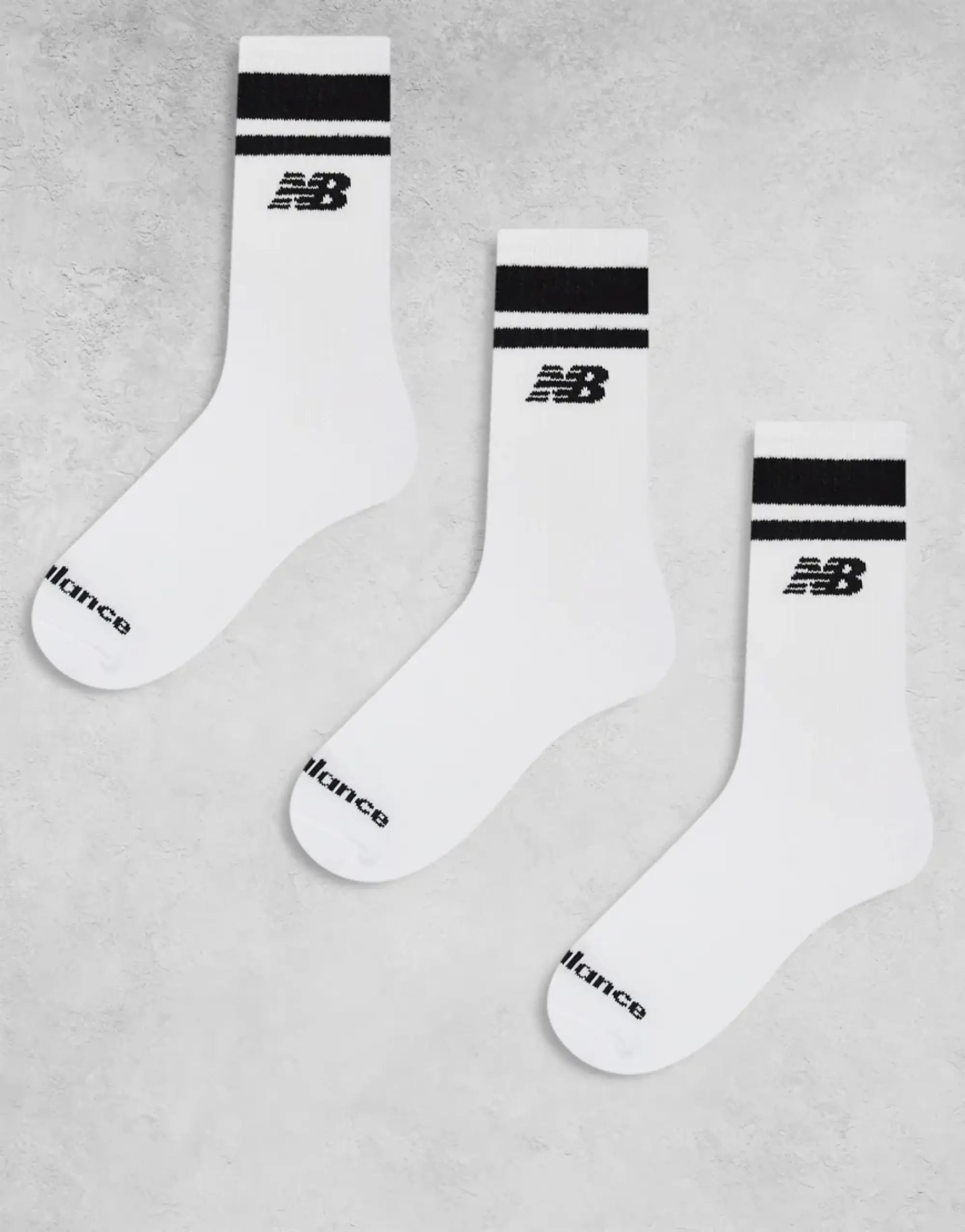 New Balance 3 Pack Mid Socks In Cream Stripe-White