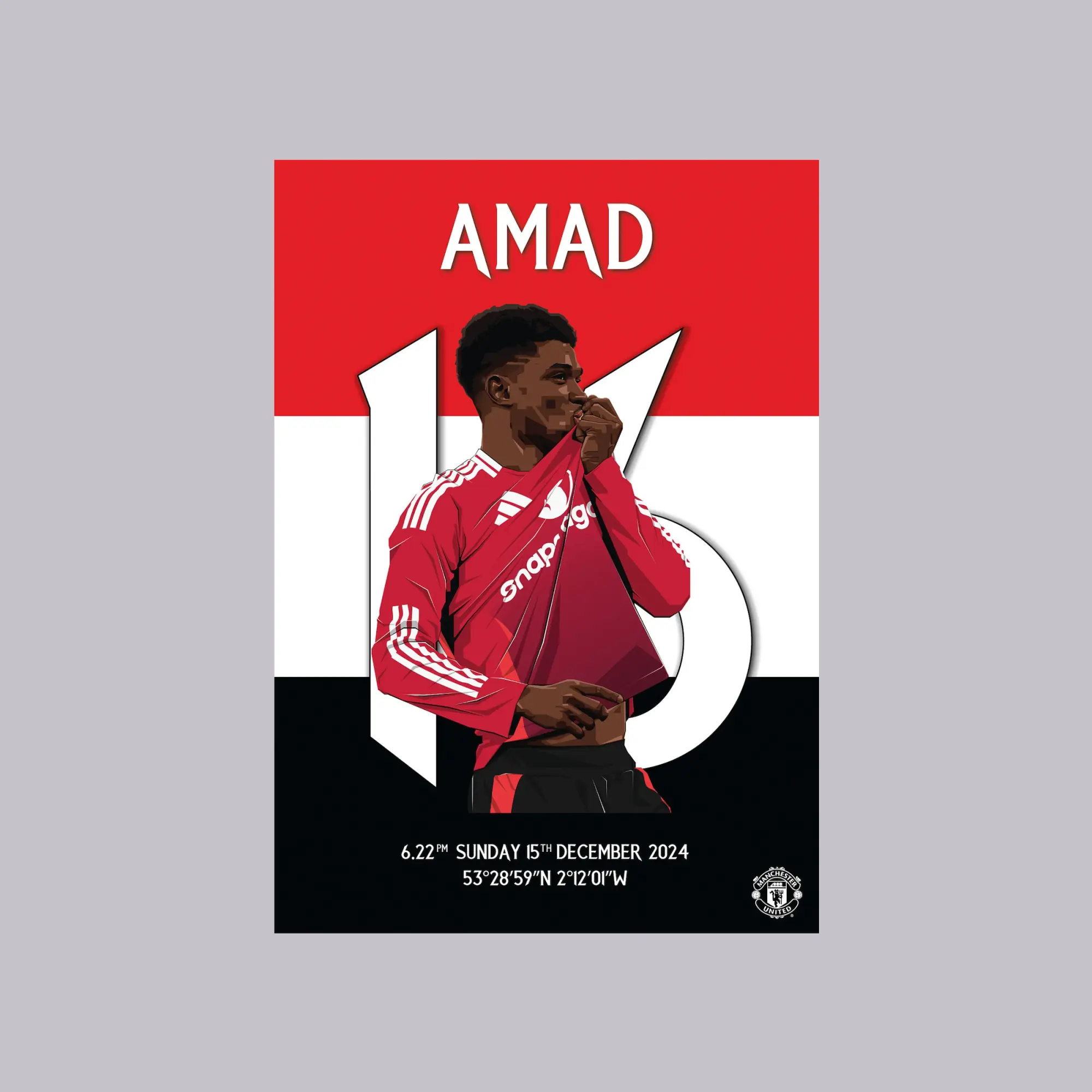 WUNDUR Manchester United Amad Derby Goal Iconic Moments A2 Poster Red