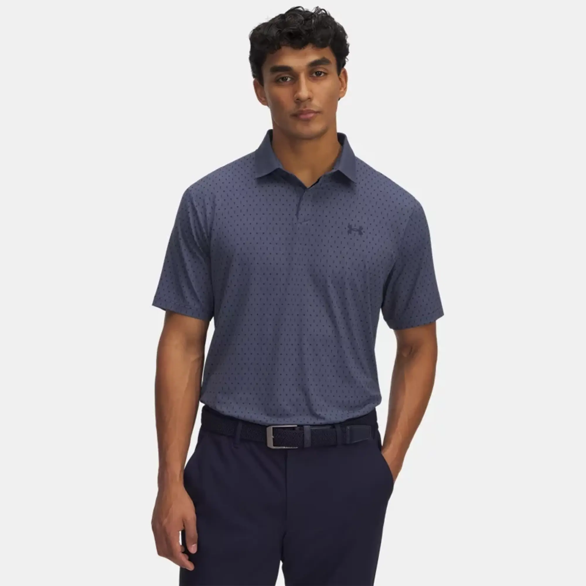 Men's  Under Armour  Drive Chill Printed Polo Downpour Gray / White / Midnight Navy 3XL