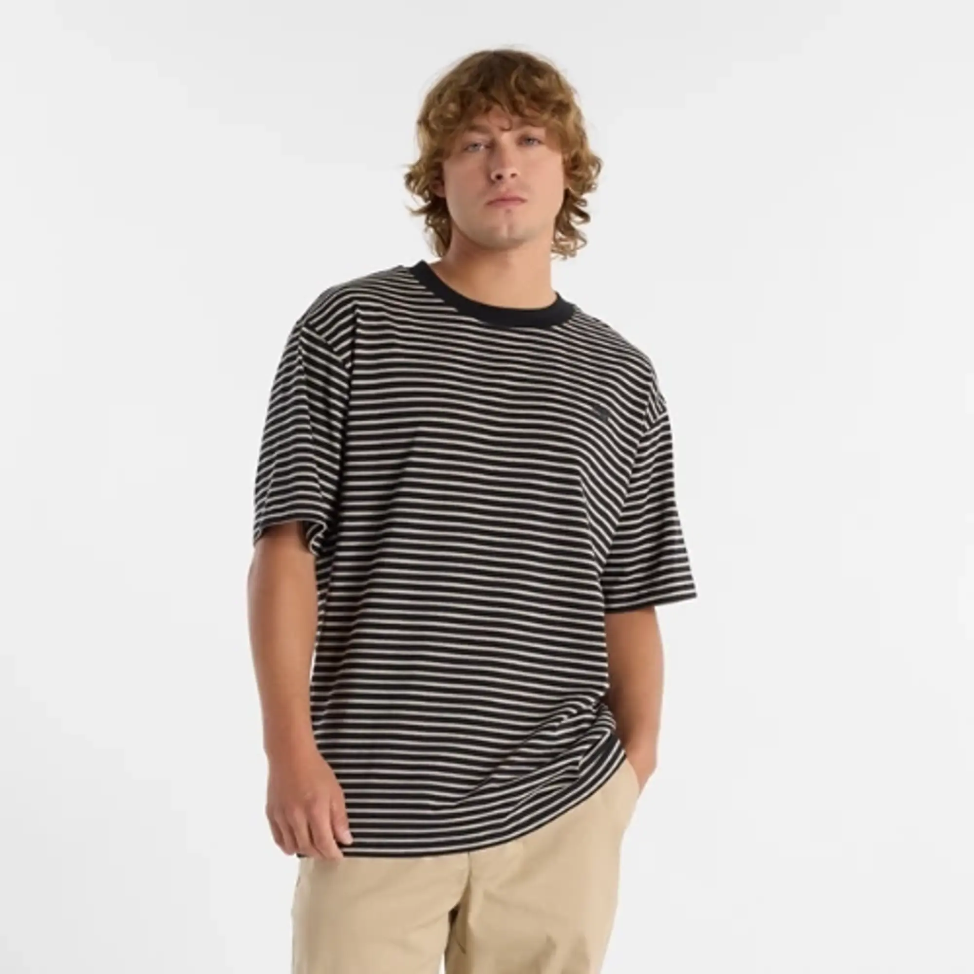 New Balance Men's Numeric Thin Stripe T-Shirt in Black Cotton