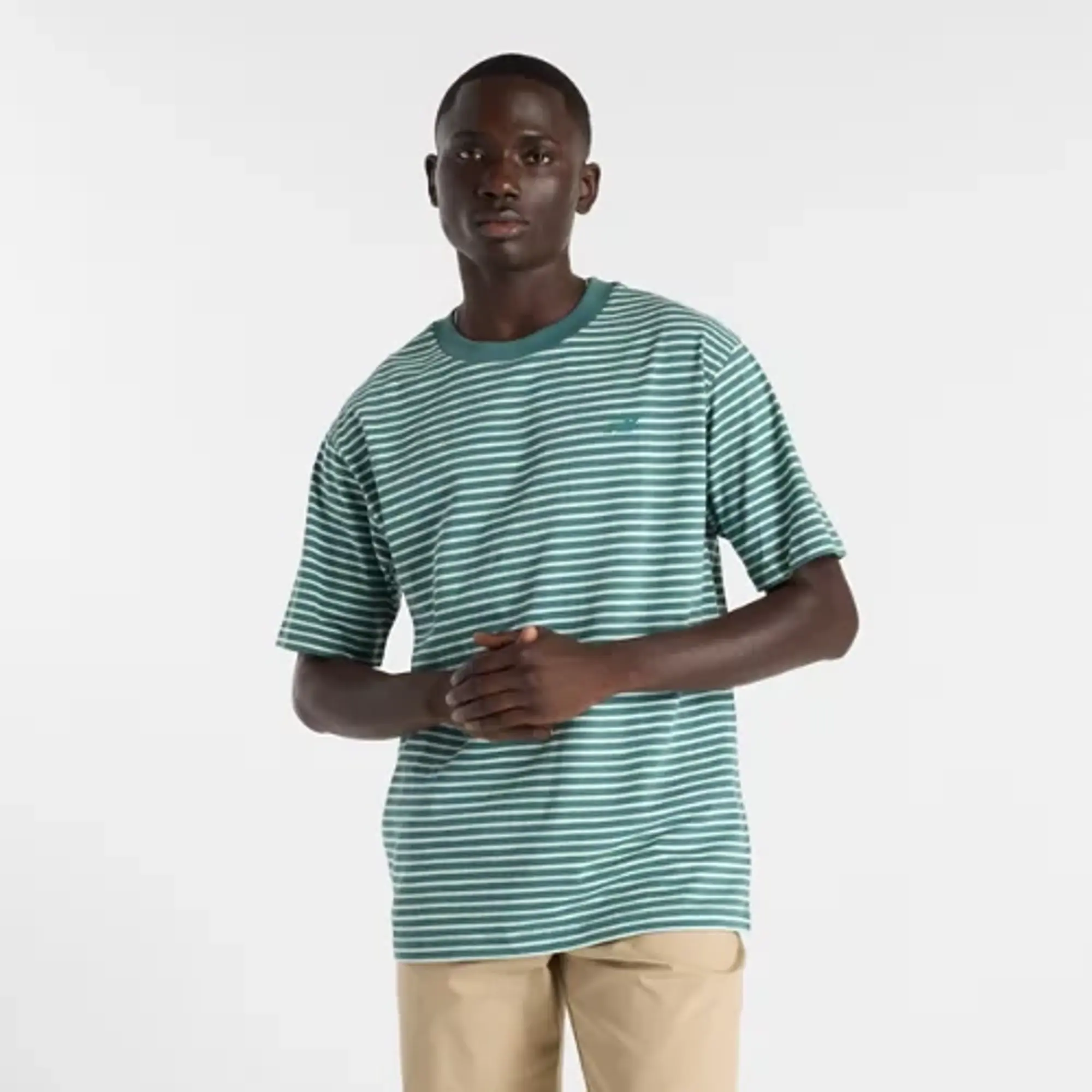 New Balance Men's Numeric Thin Stripe T-Shirt in Green Cotton