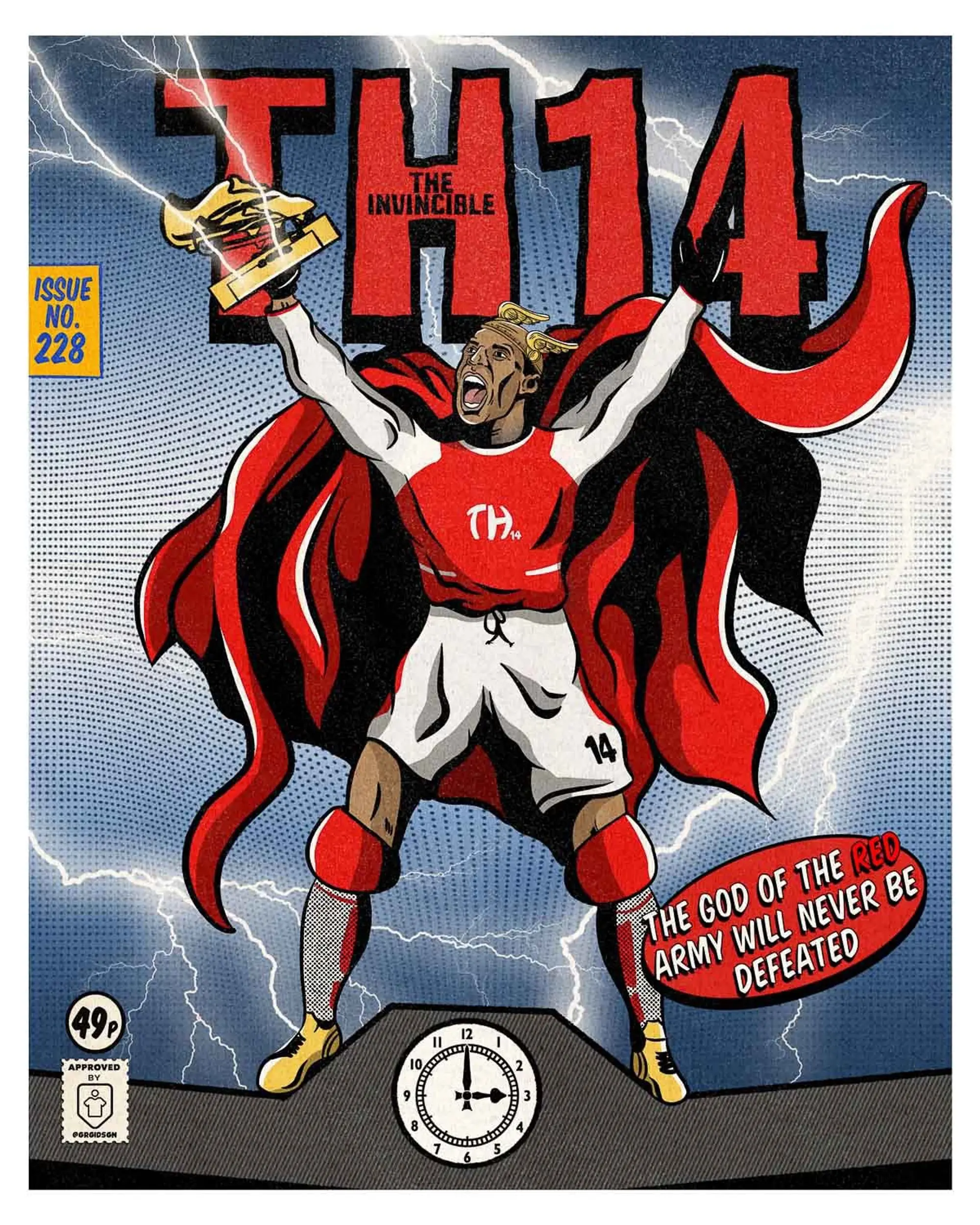 Classic Football Shirts 2003-04 Thierry Henry 'TH14' Comic Book Superheroes A3 Print/Poster