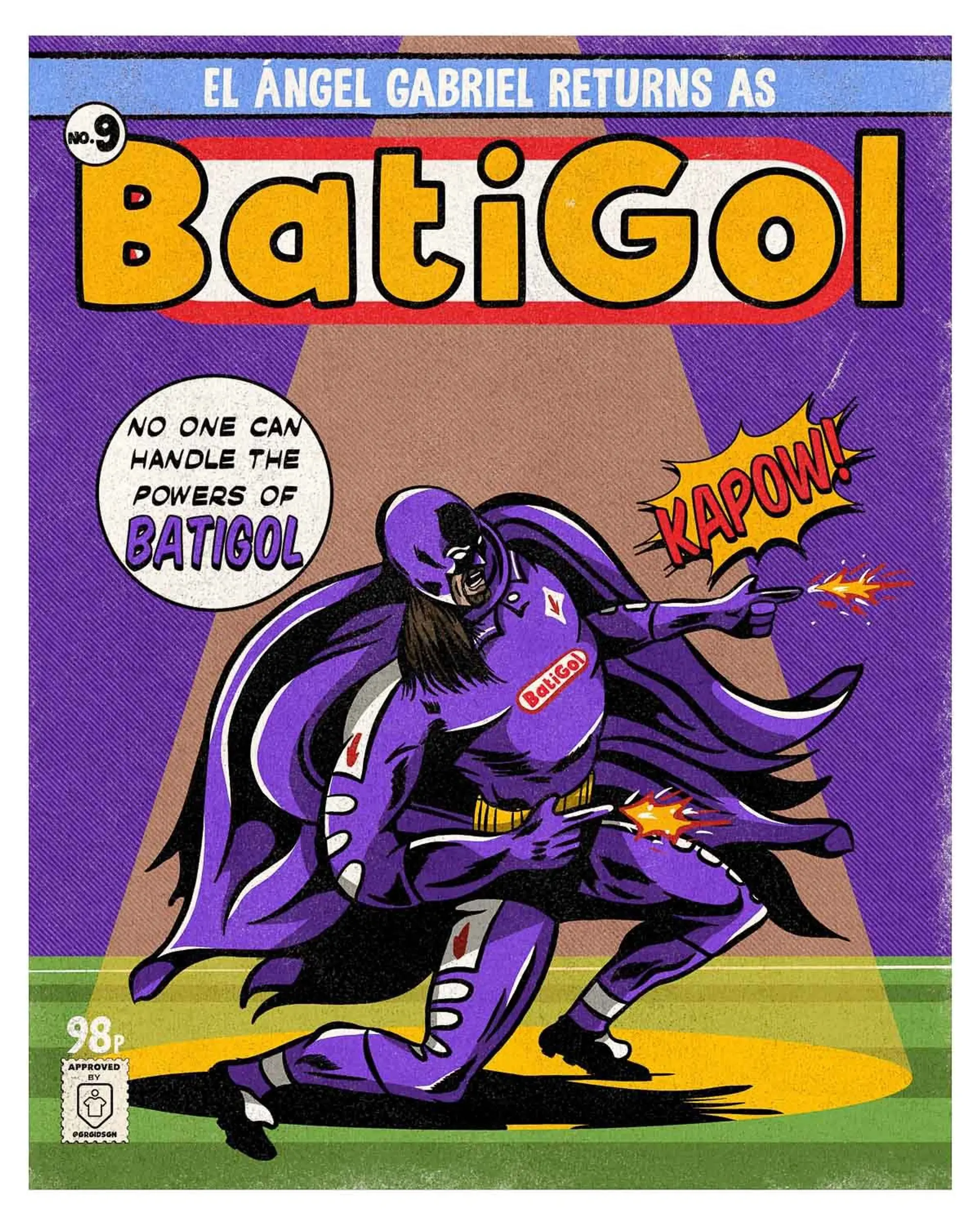 Classic Football Shirts 1998-99 Gabriel Batistuta 'Batigol' Comic Book Superheroes A3 Print/Poster