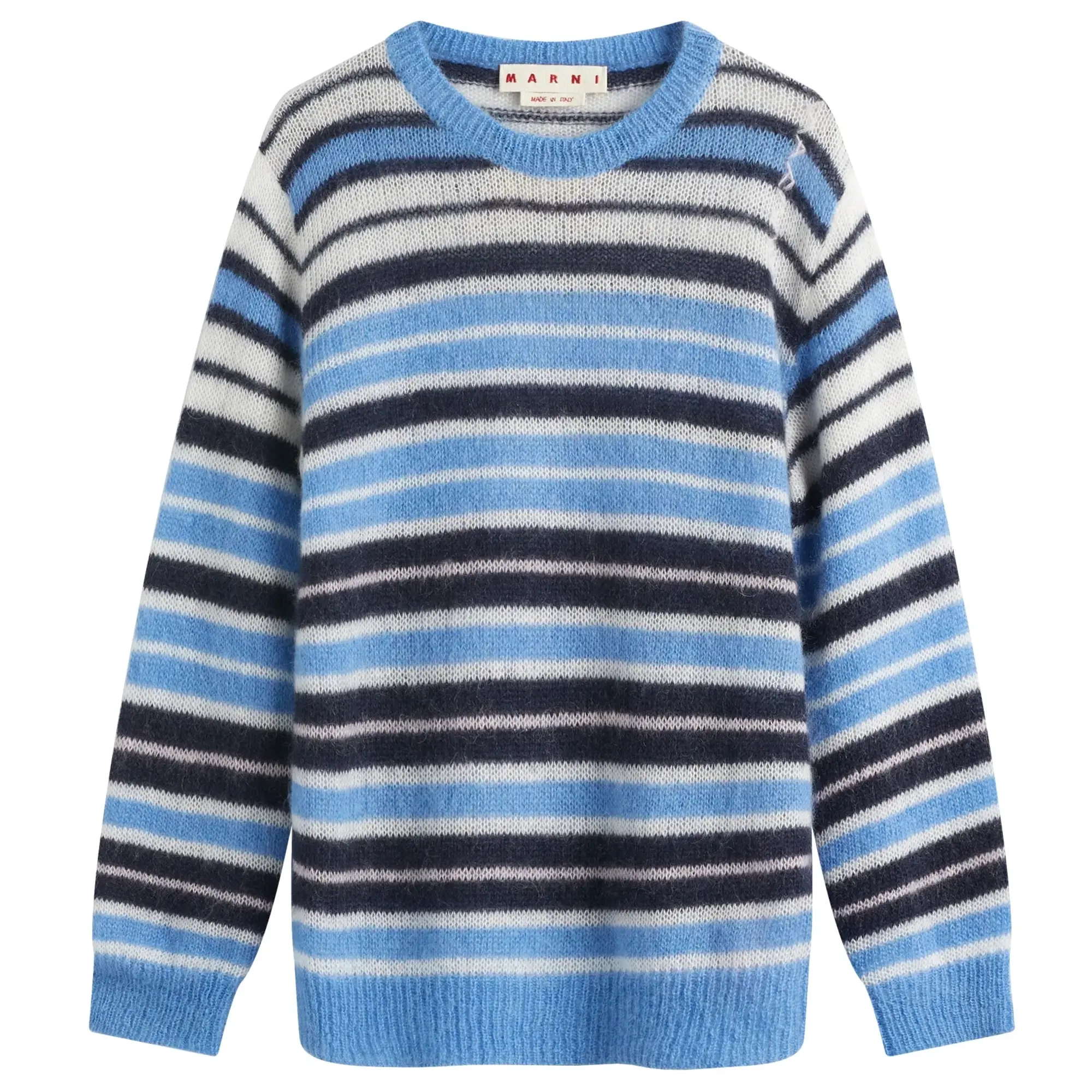 Marni Men's Stripe Mohair Crew Knit Blue Lilac