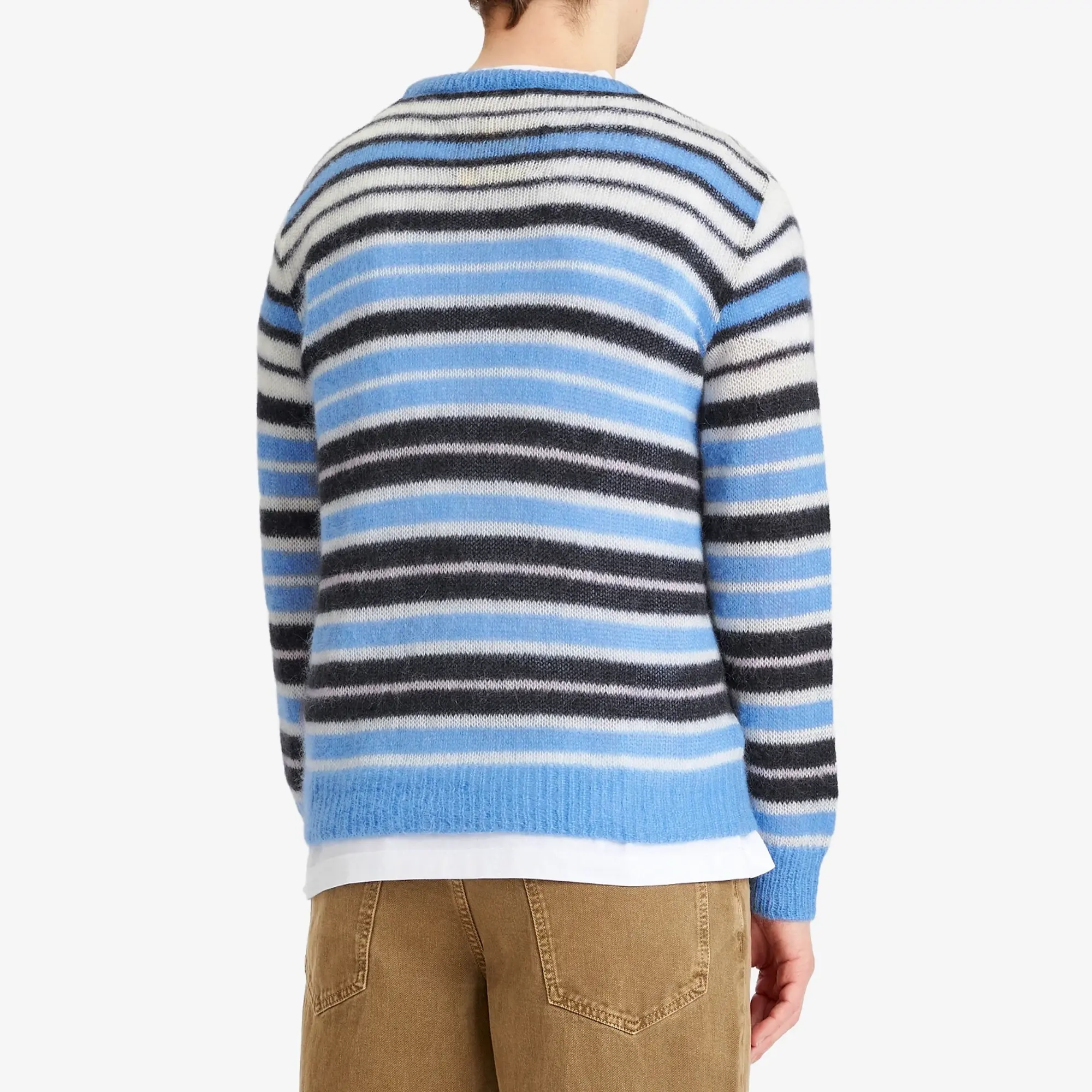 Marni Men's Stripe Mohair Crew Knit Blue Lilac