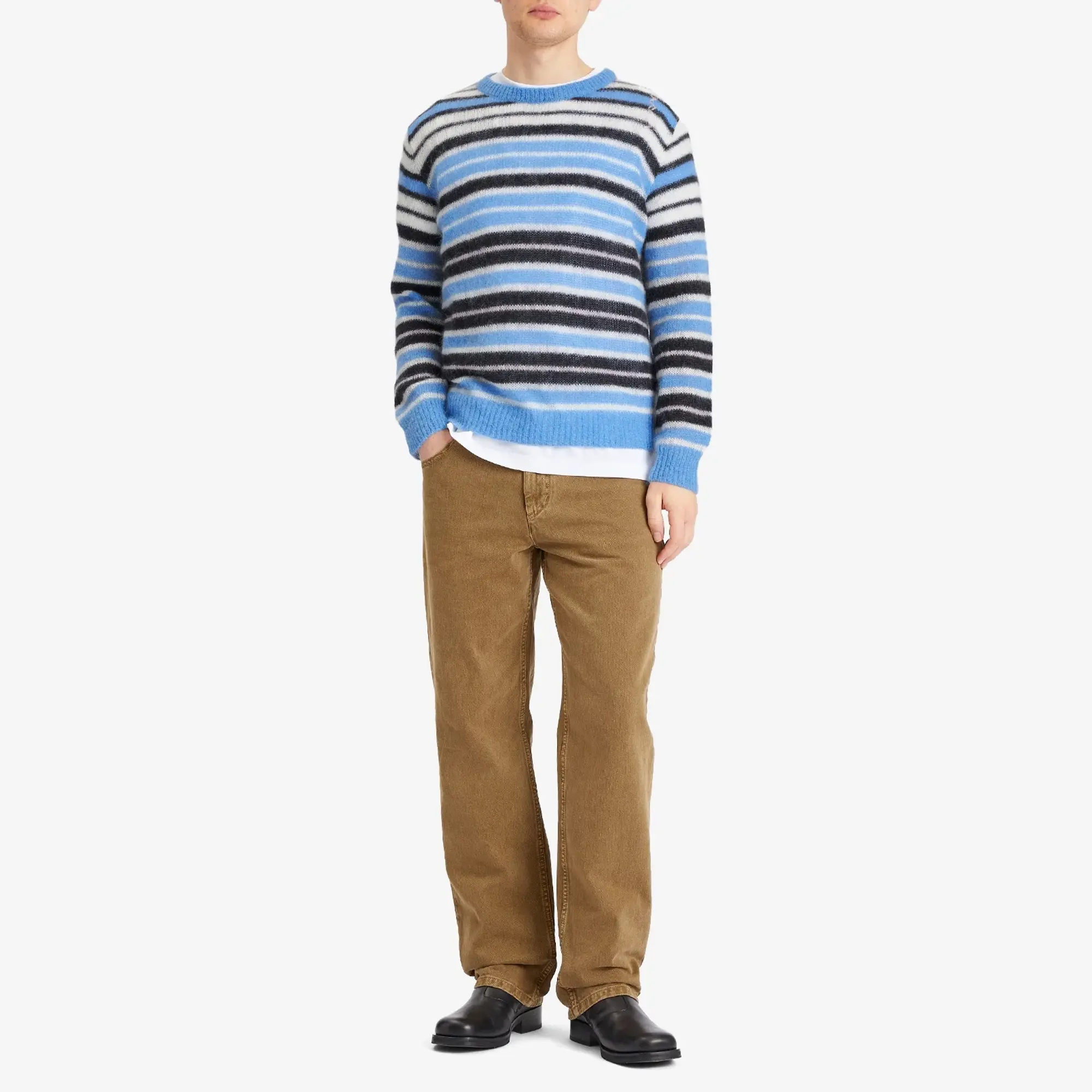 Marni Men's Stripe Mohair Crew Knit Blue Lilac