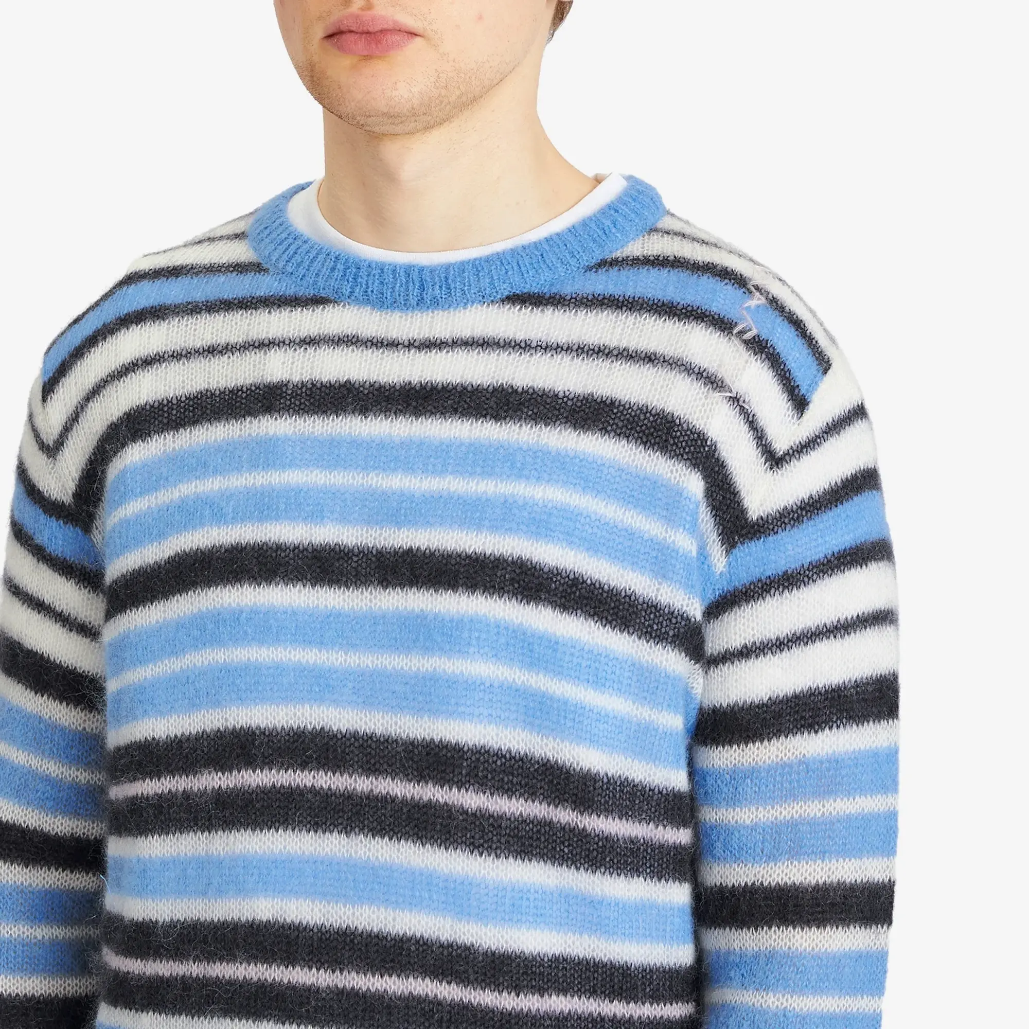 Marni Men's Stripe Mohair Crew Knit Blue Lilac