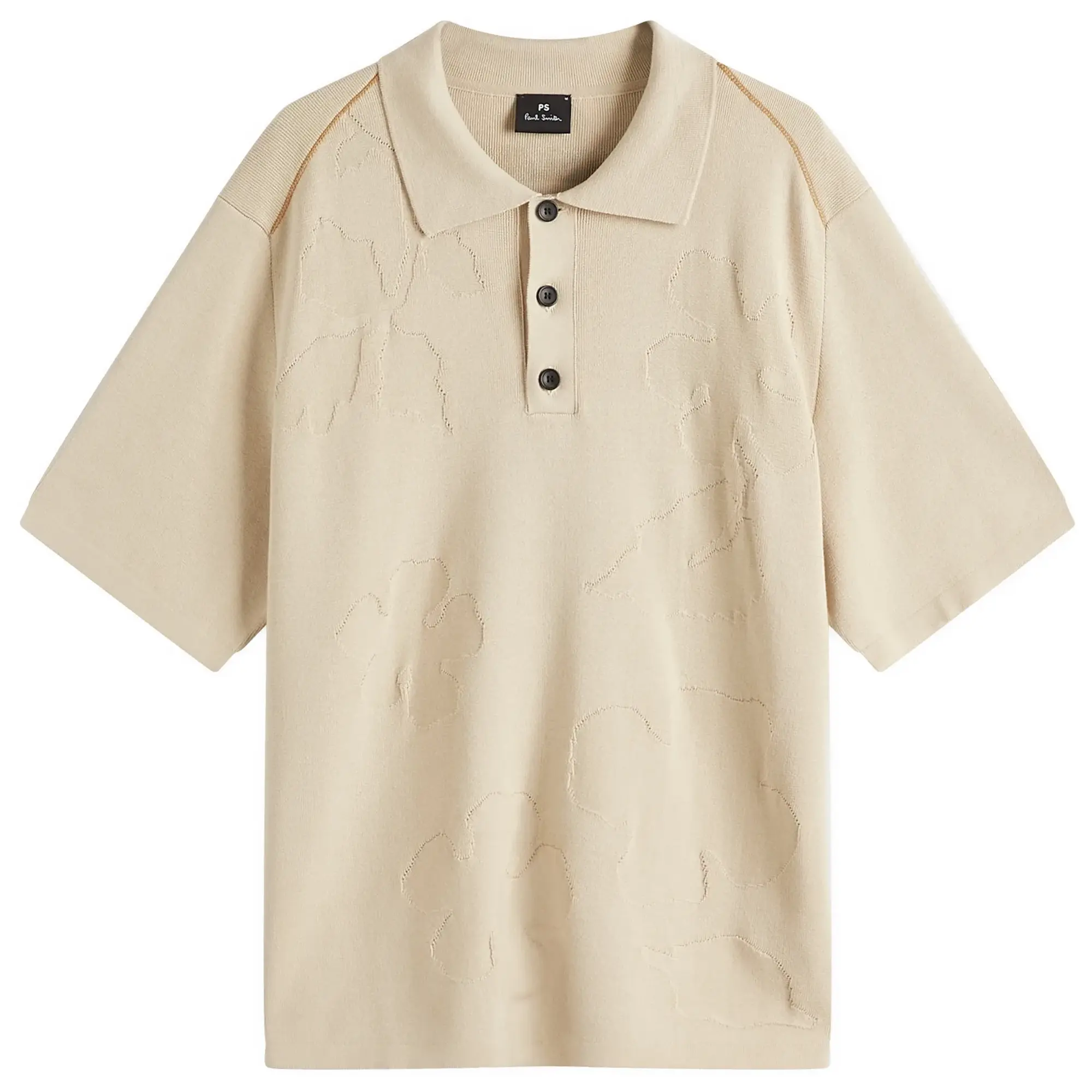 Paul Smith Men's Tonal Flower Knit Polo Shirt White
