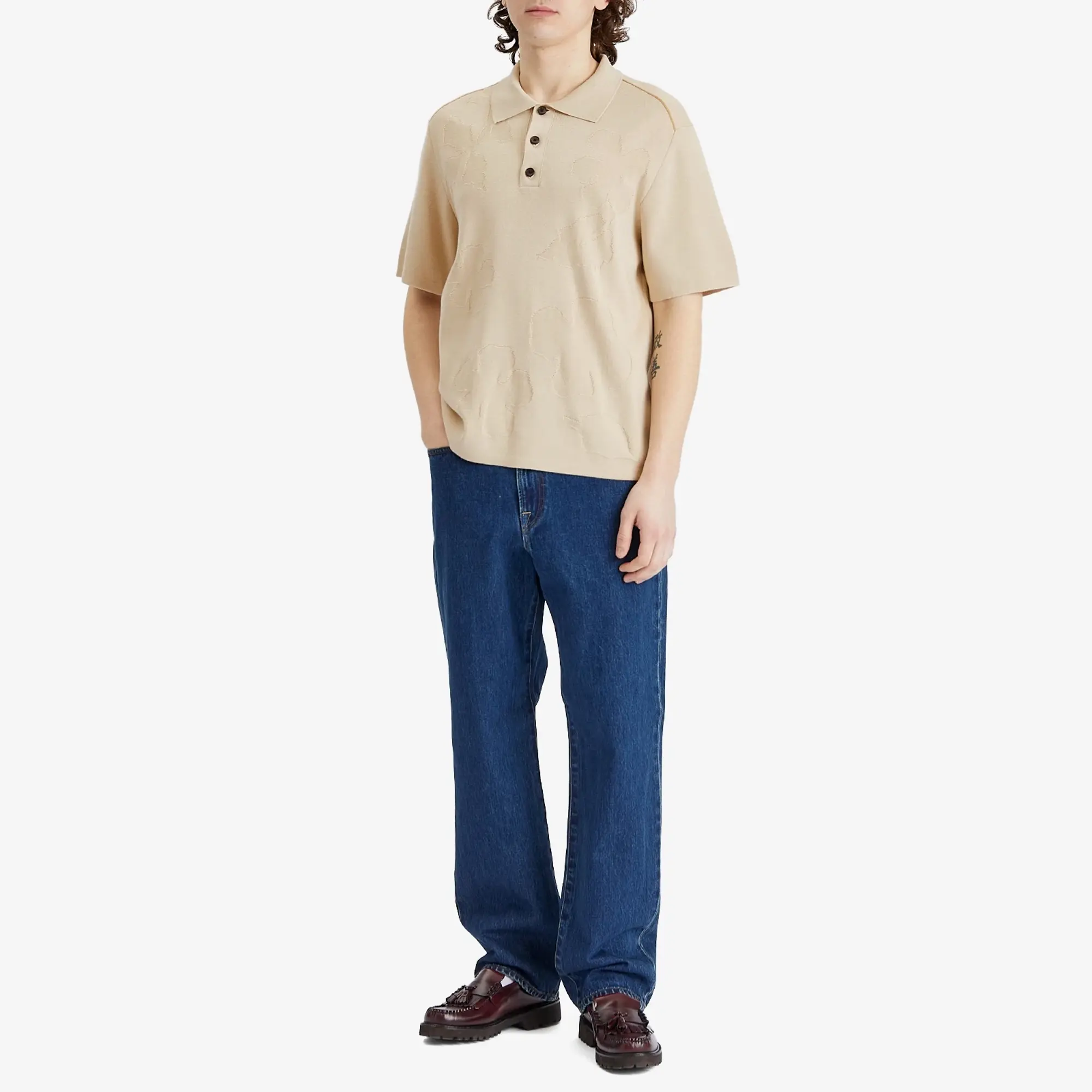 Paul Smith Men's Tonal Flower Knit Polo Shirt White