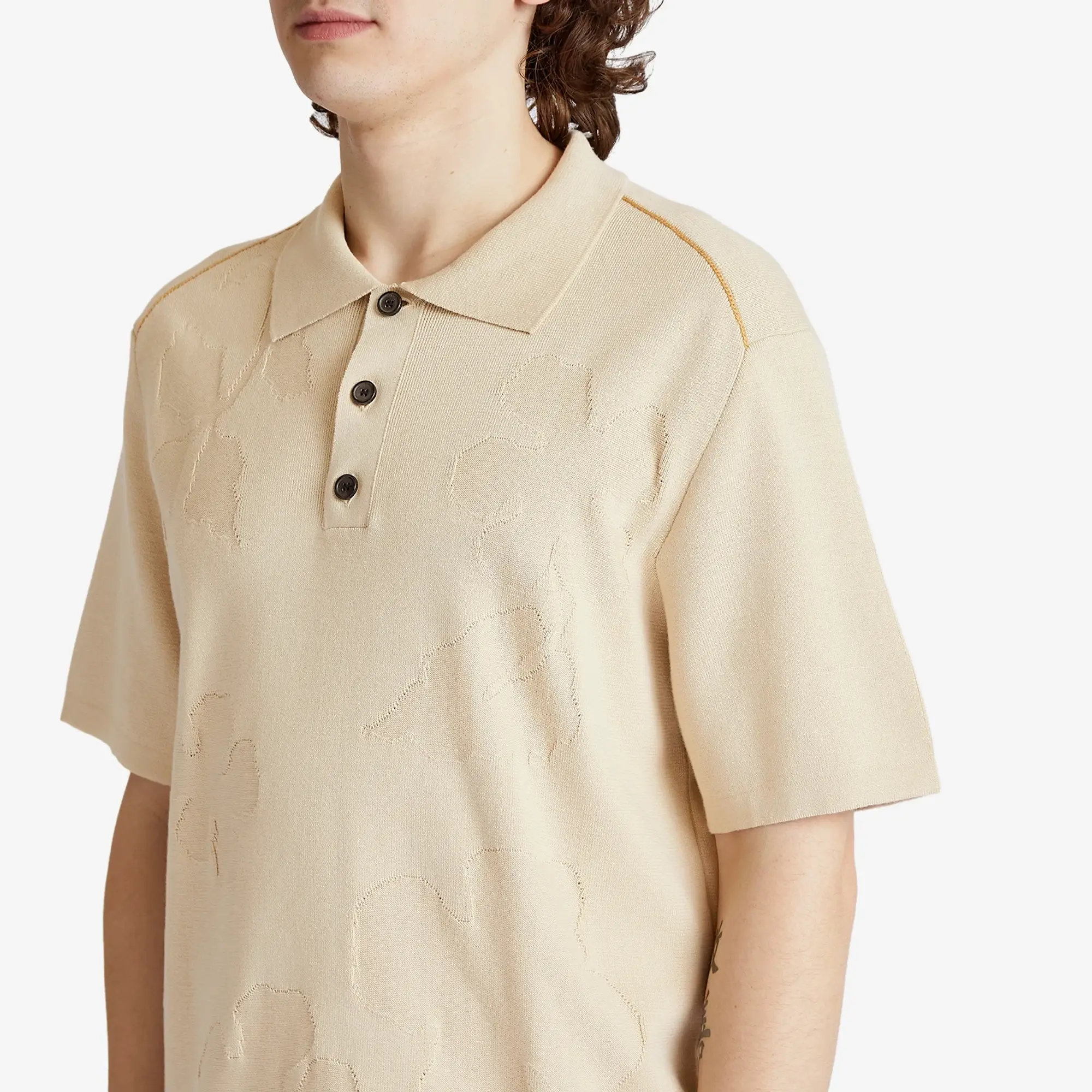 Paul Smith Men's Tonal Flower Knit Polo Shirt White