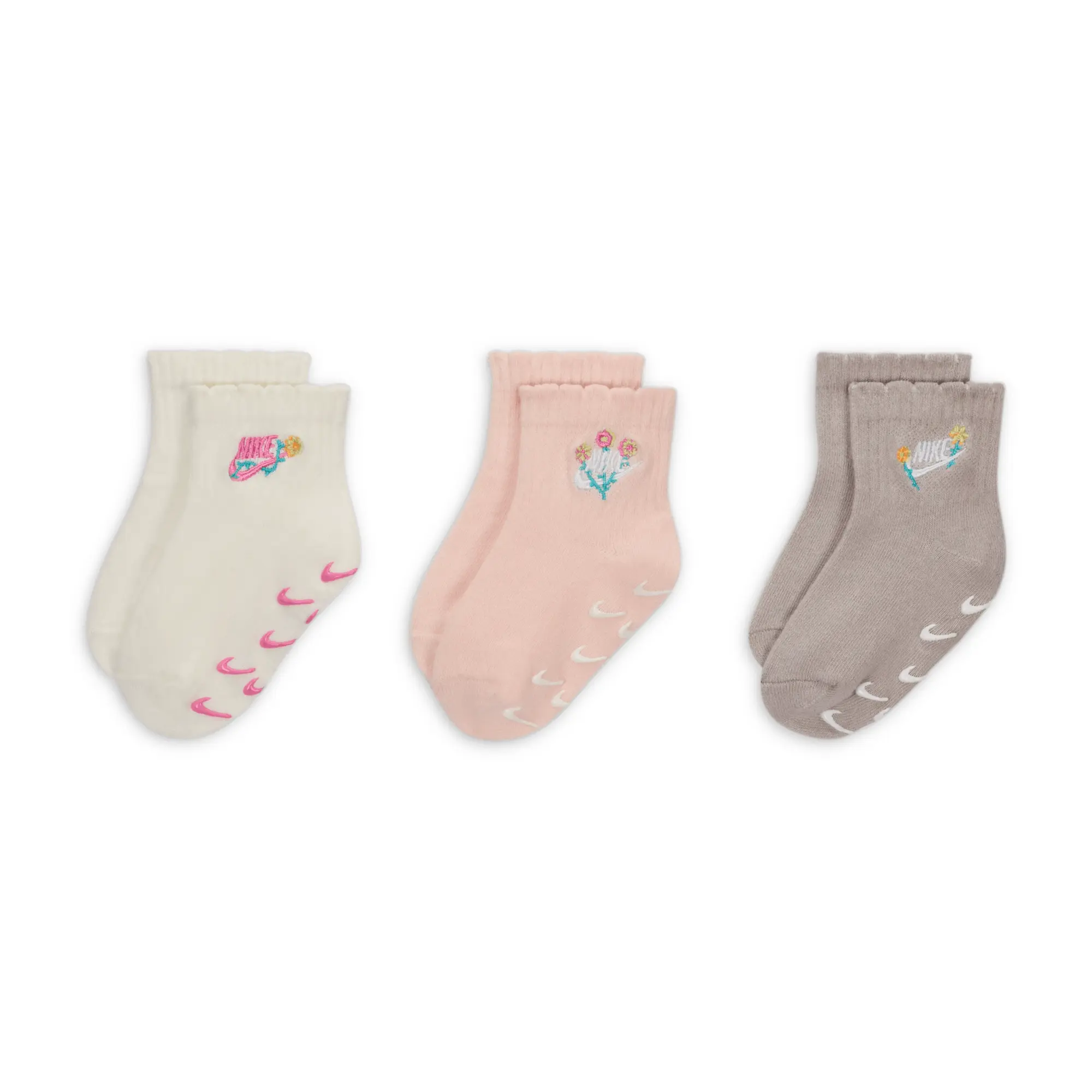 Nike Baby (0-6M) Flowral Gripper Socks (3 Pairs) - White