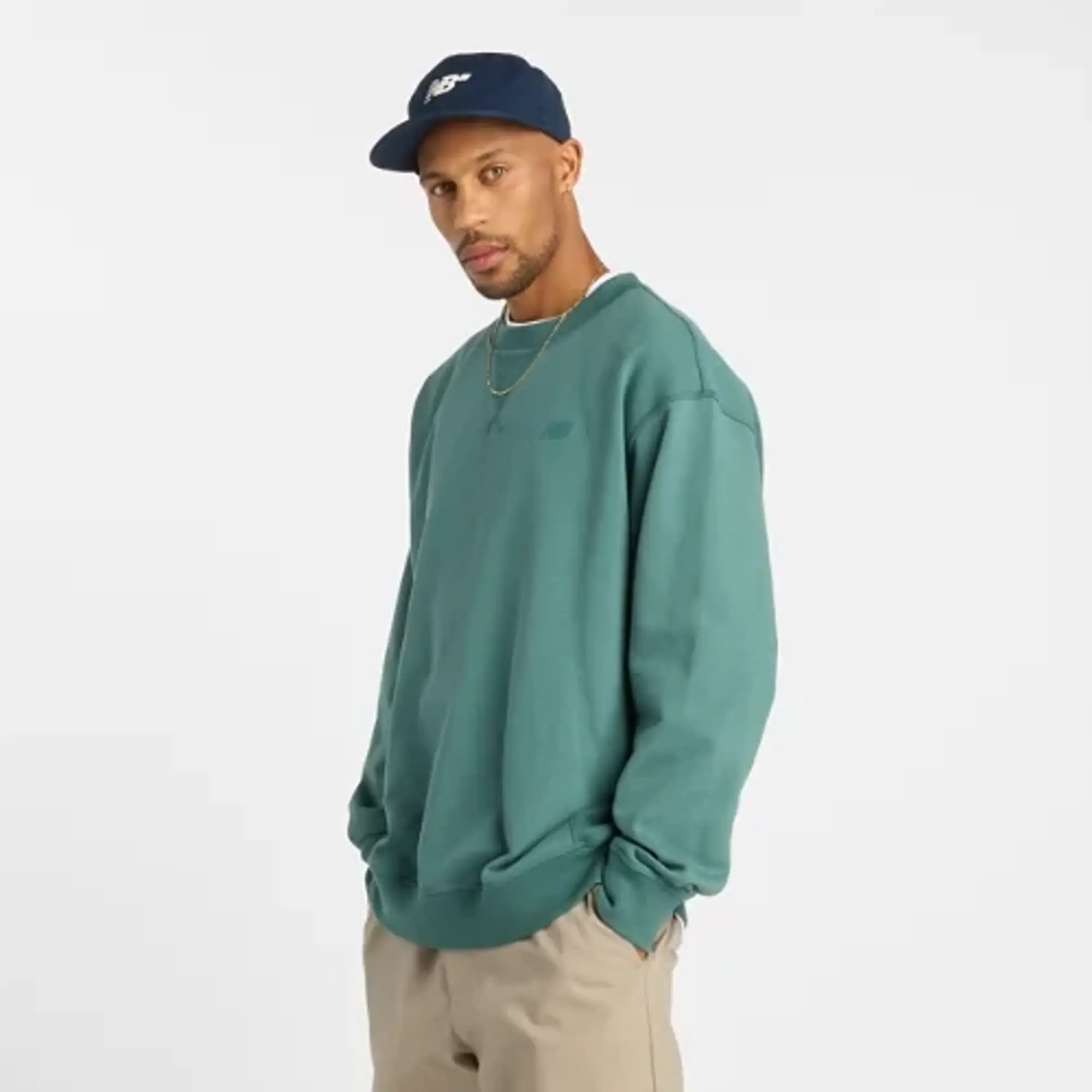 New Balance Men's Numeric French Terry Crew in Green Cotton