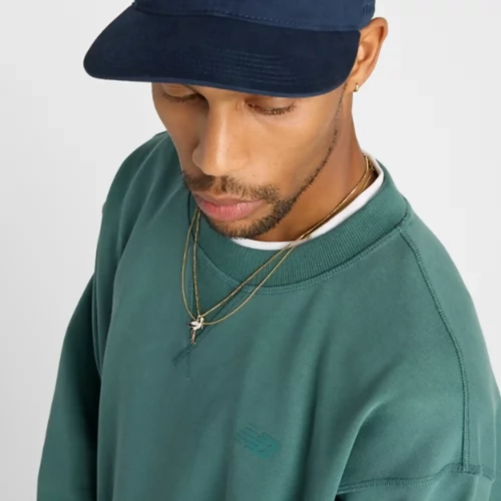 New Balance Men's Numeric French Terry Crew in Green Cotton