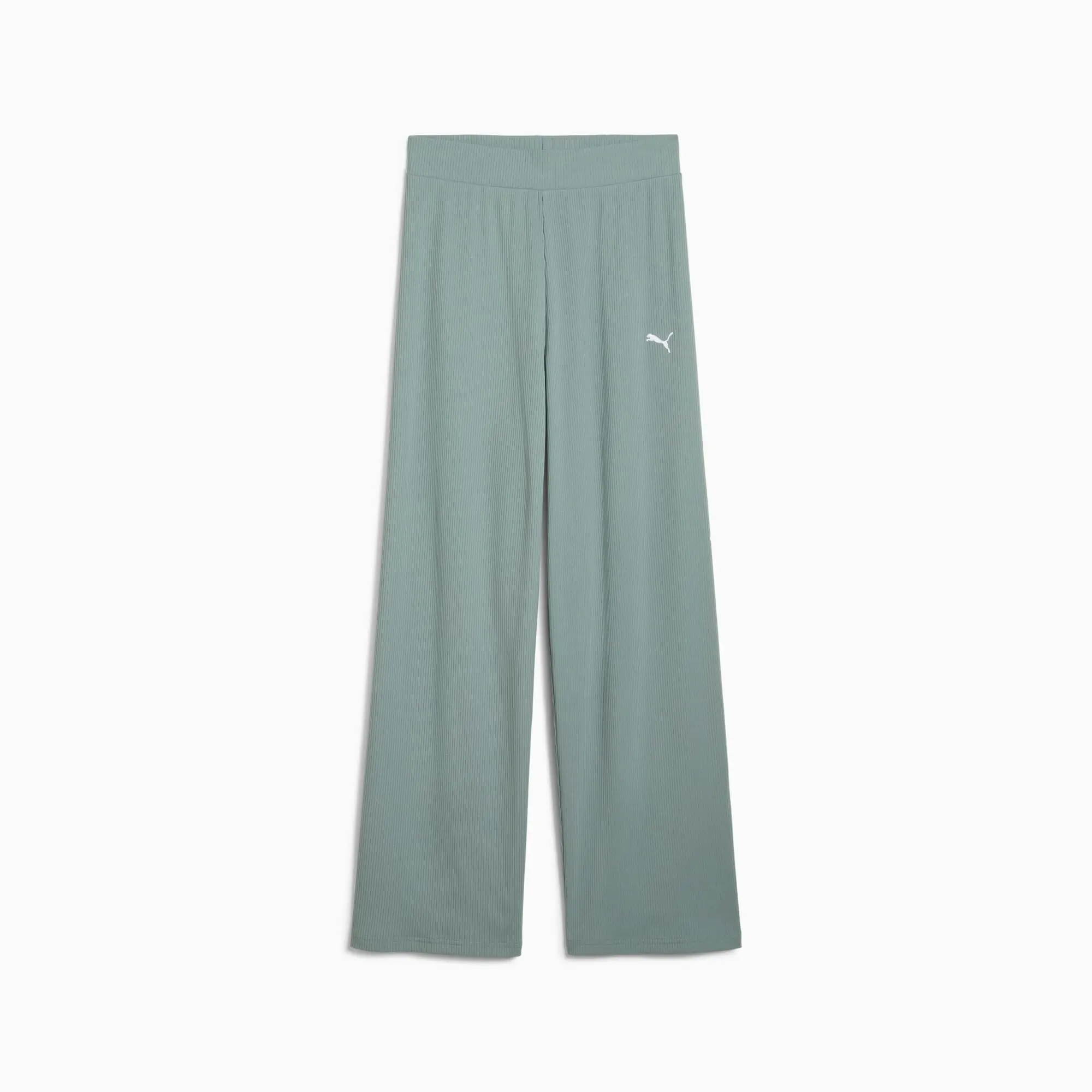 PUMA Ess Elevated High-Waist Straight Leg Rib Pants Women, Green Moon