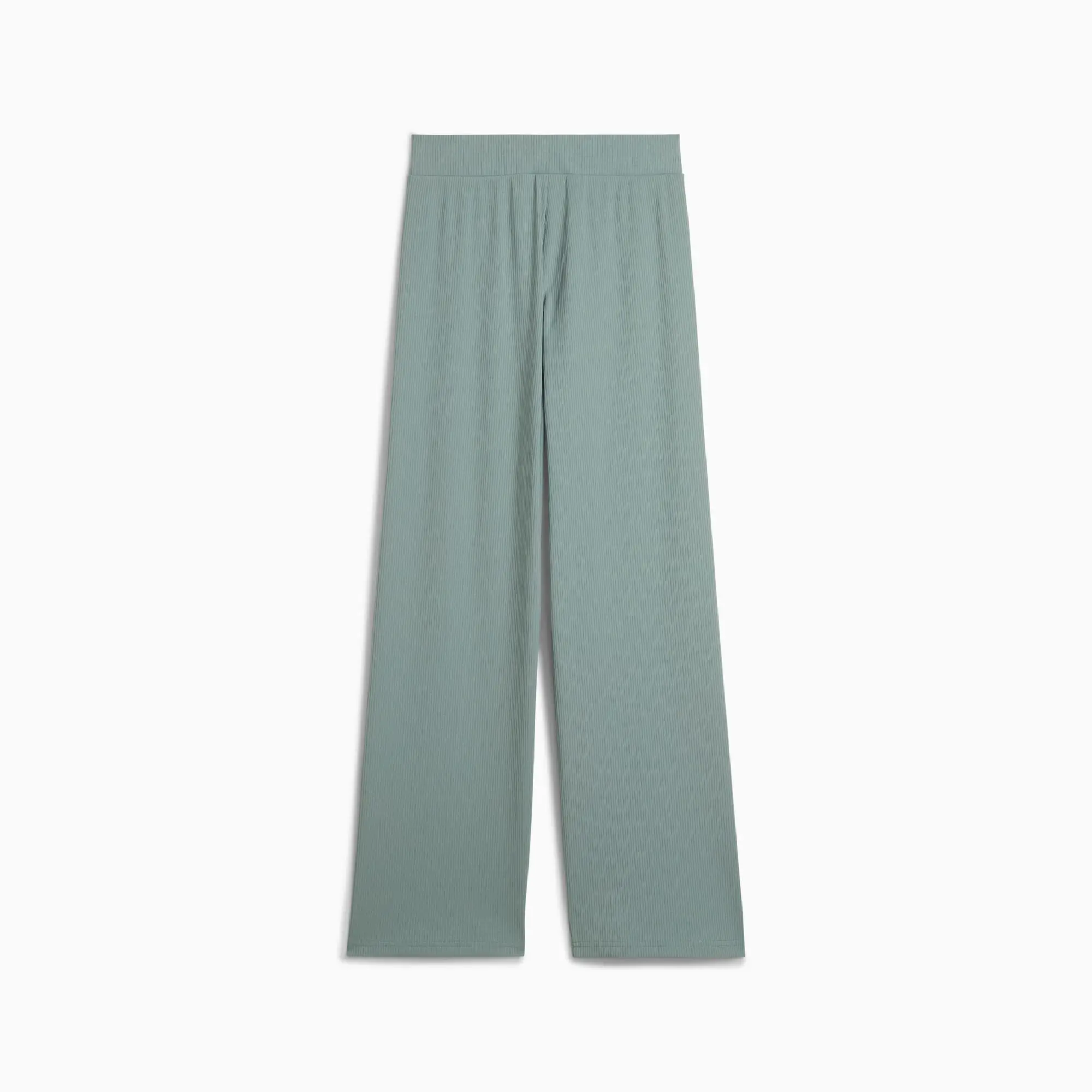 PUMA Ess Elevated High-Waist Straight Leg Rib Pants Women, Green Moon