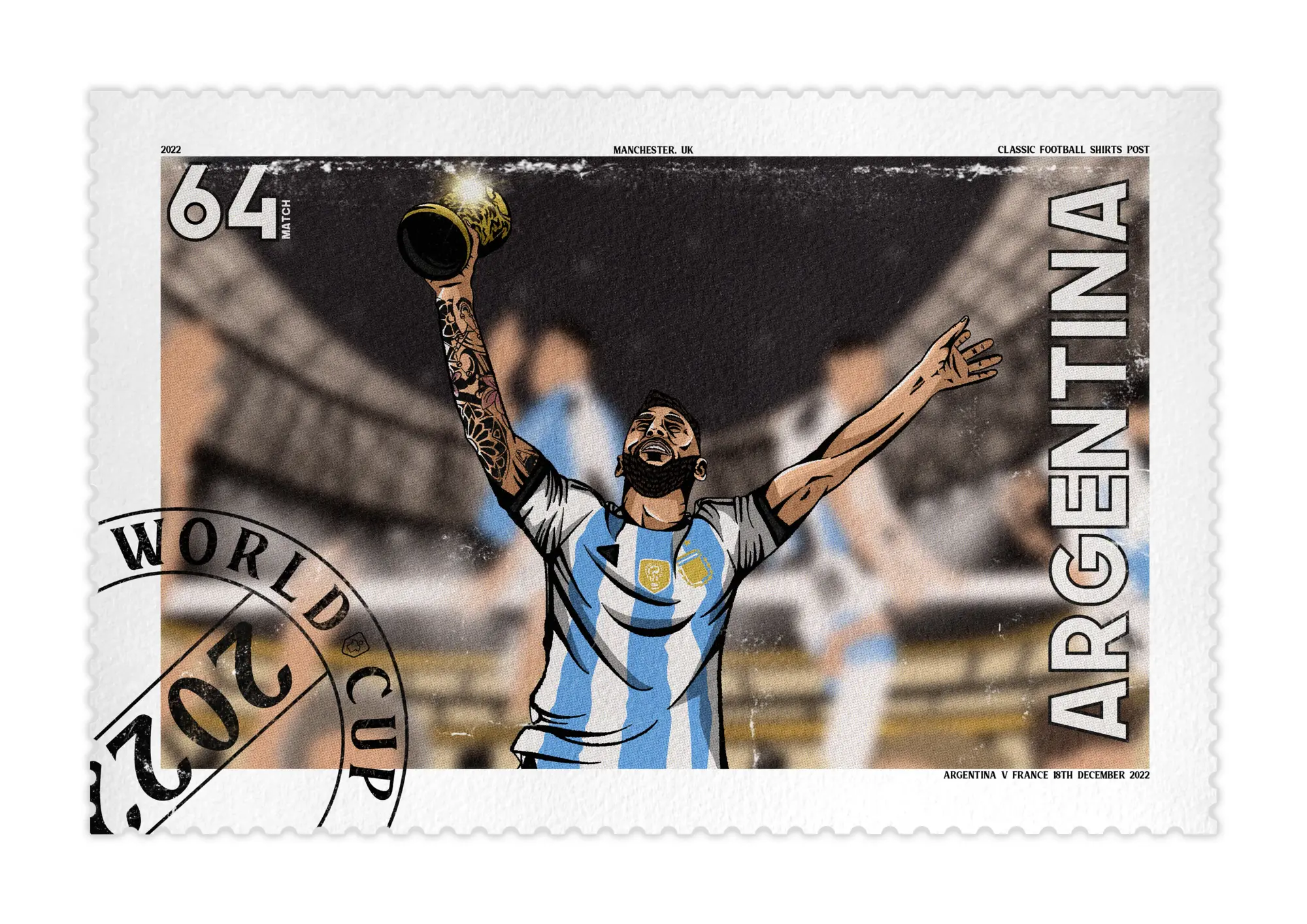 Classic Football Shirts Lionel Messi 2022 World Cup Stamp A3 Print/Poster