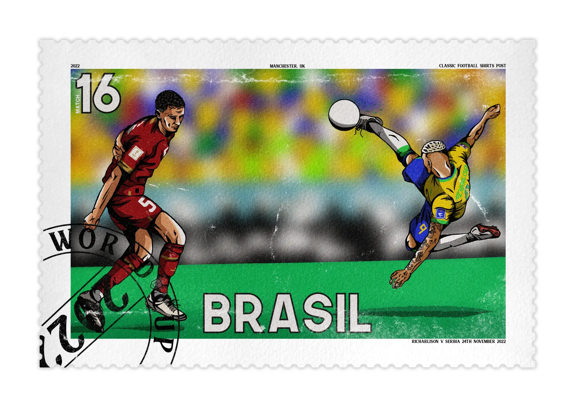 Classic Football Shirts Richarlison Bicycle Kick 2022 World Cup Stamp A3 Print/Poster