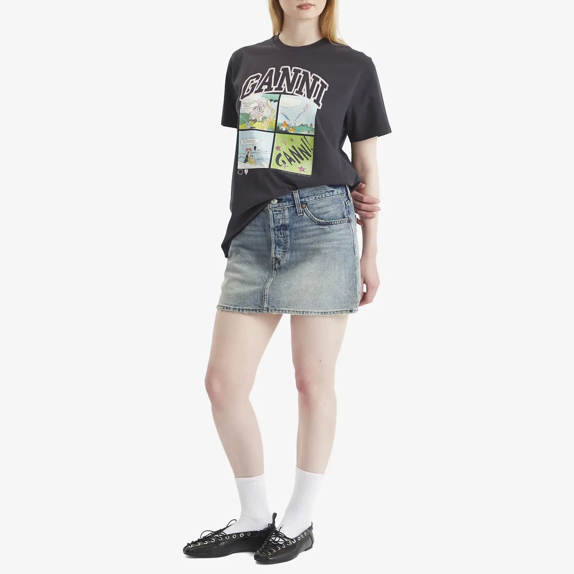 GANNI Women's BD Teddy Relaxed T-Shirt Phantom