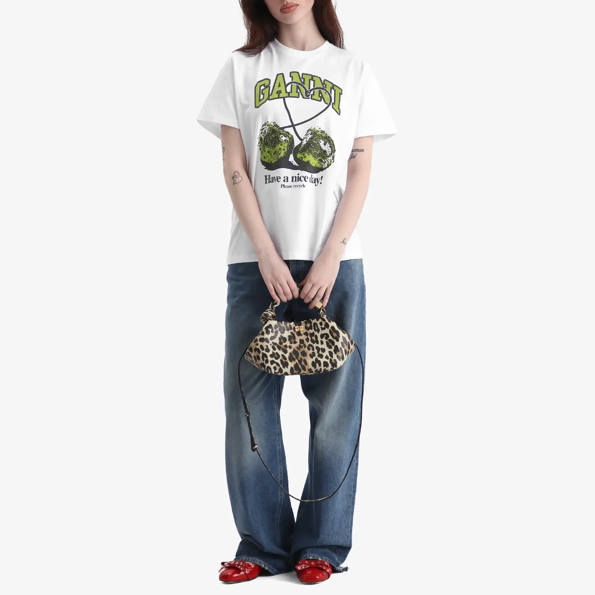 GANNI Women's Cherry Relaxed T-Shirt Bright White