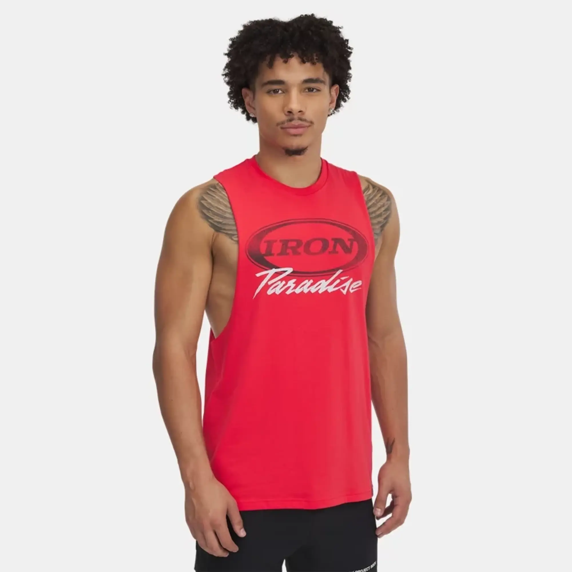 Under Armour Men's Project Rock Iron Tank Lava Red / White L
