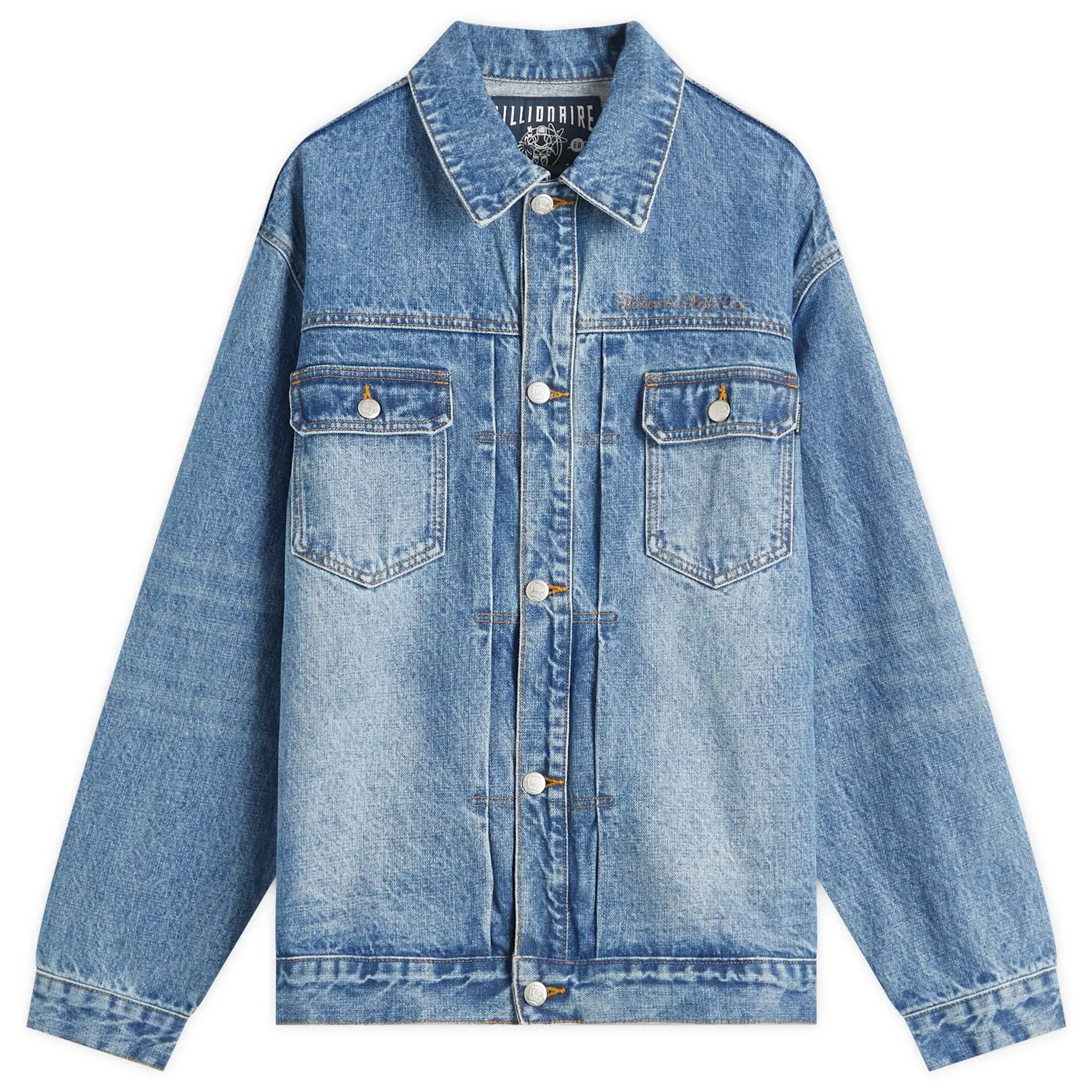 Billionaire Boys Club Men's Script Logo Denim Jacket Mid Wash Blue
