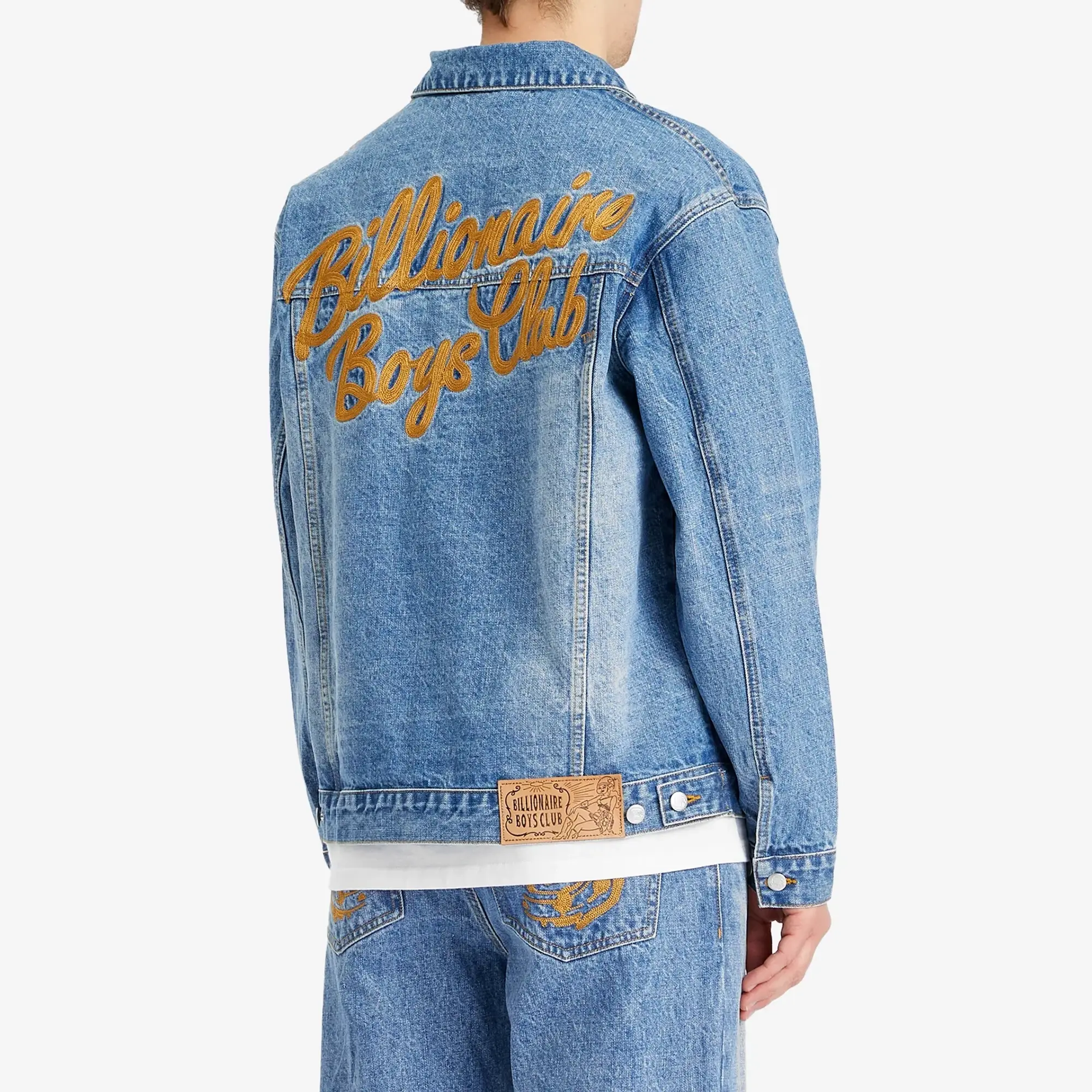 Billionaire Boys Club Men's Script Logo Denim Jacket Mid Wash Blue