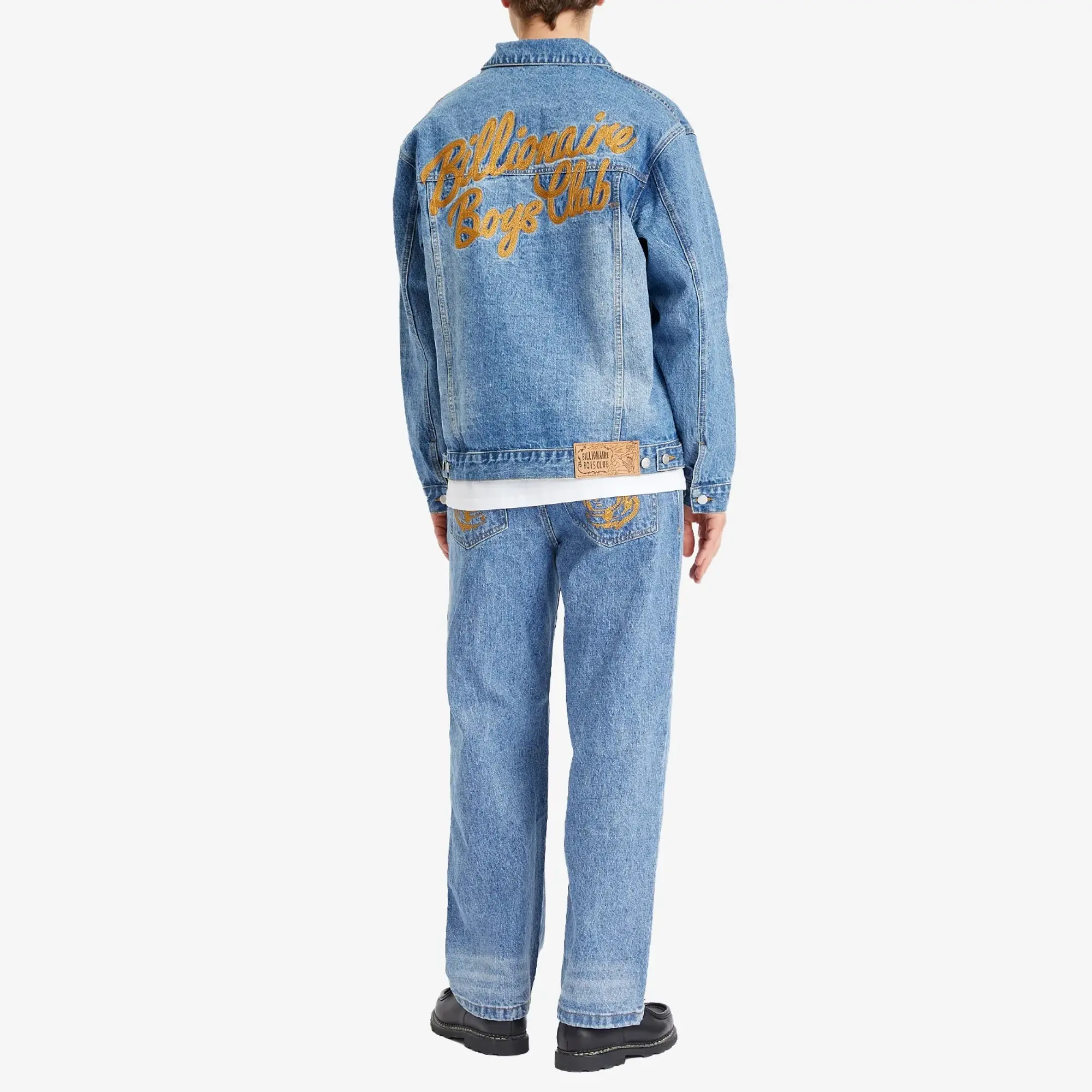 Billionaire Boys Club Men's Script Logo Denim Jacket Mid Wash Blue