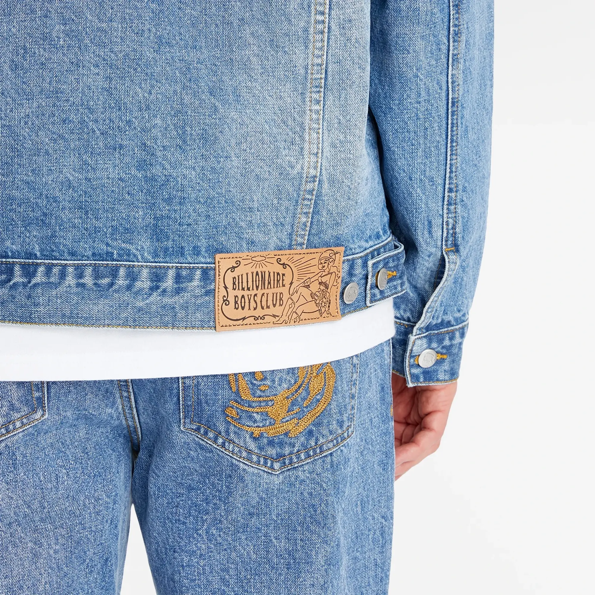 Billionaire Boys Club Men's Script Logo Denim Jacket Mid Wash Blue