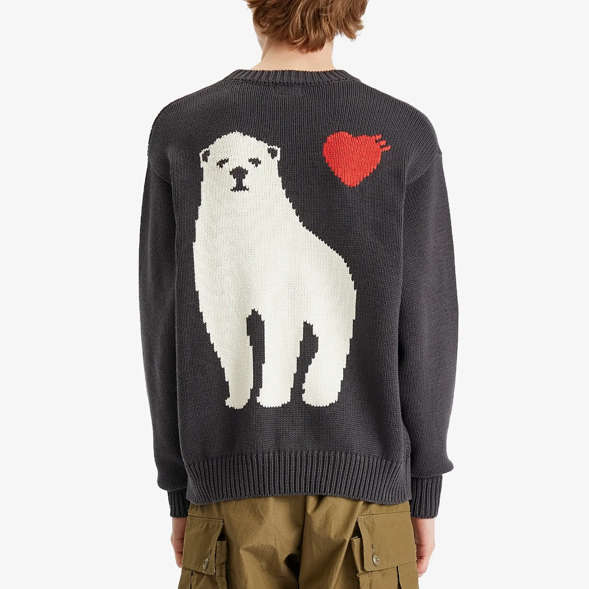 Human Made Men's Polar Bear Crew Neck Knitted Jumper Charcoal