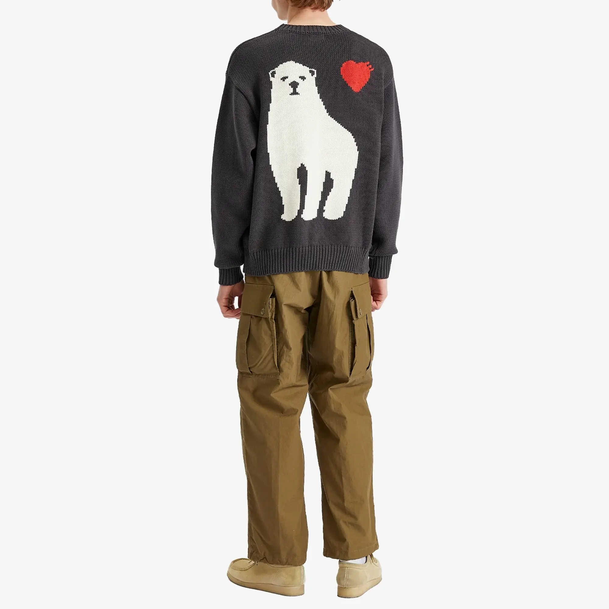 Human Made Men's Polar Bear Crew Neck Knitted Jumper Charcoal