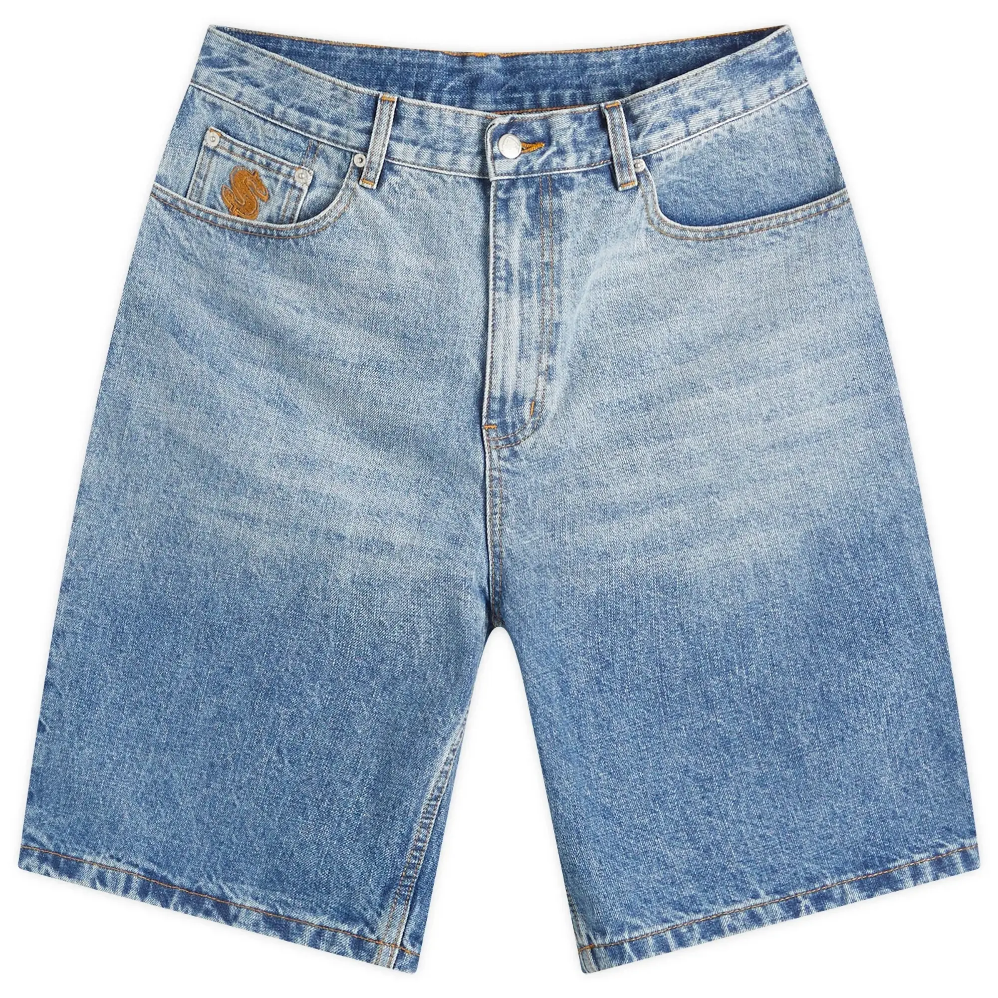 Billionaire Boys Club Men's Astro Denim Shorts Mid Wash Blue
