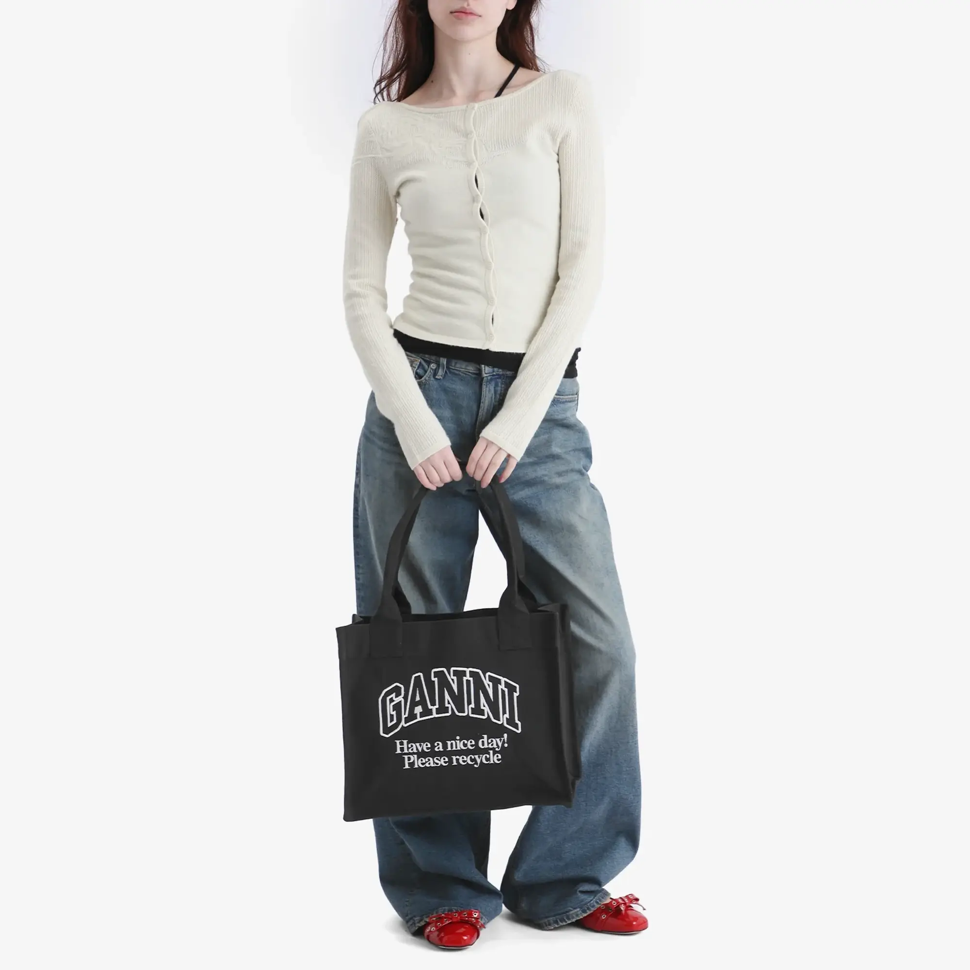 GANNI Women's Large Easy Shopper Contrast Logo Phantom