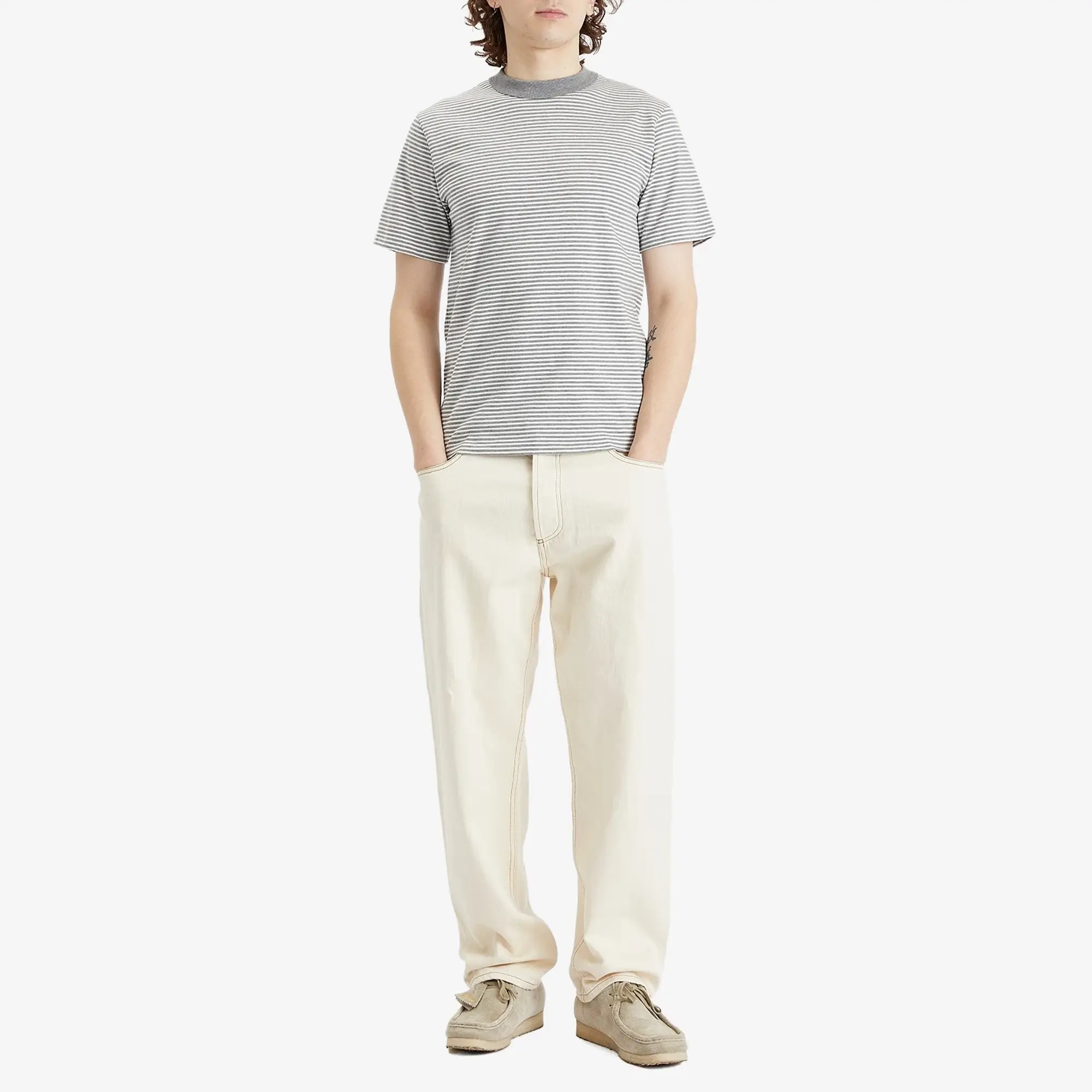 Armor-Lux Men's Fine Stripe T-Shirt Obscure Blue/Milk