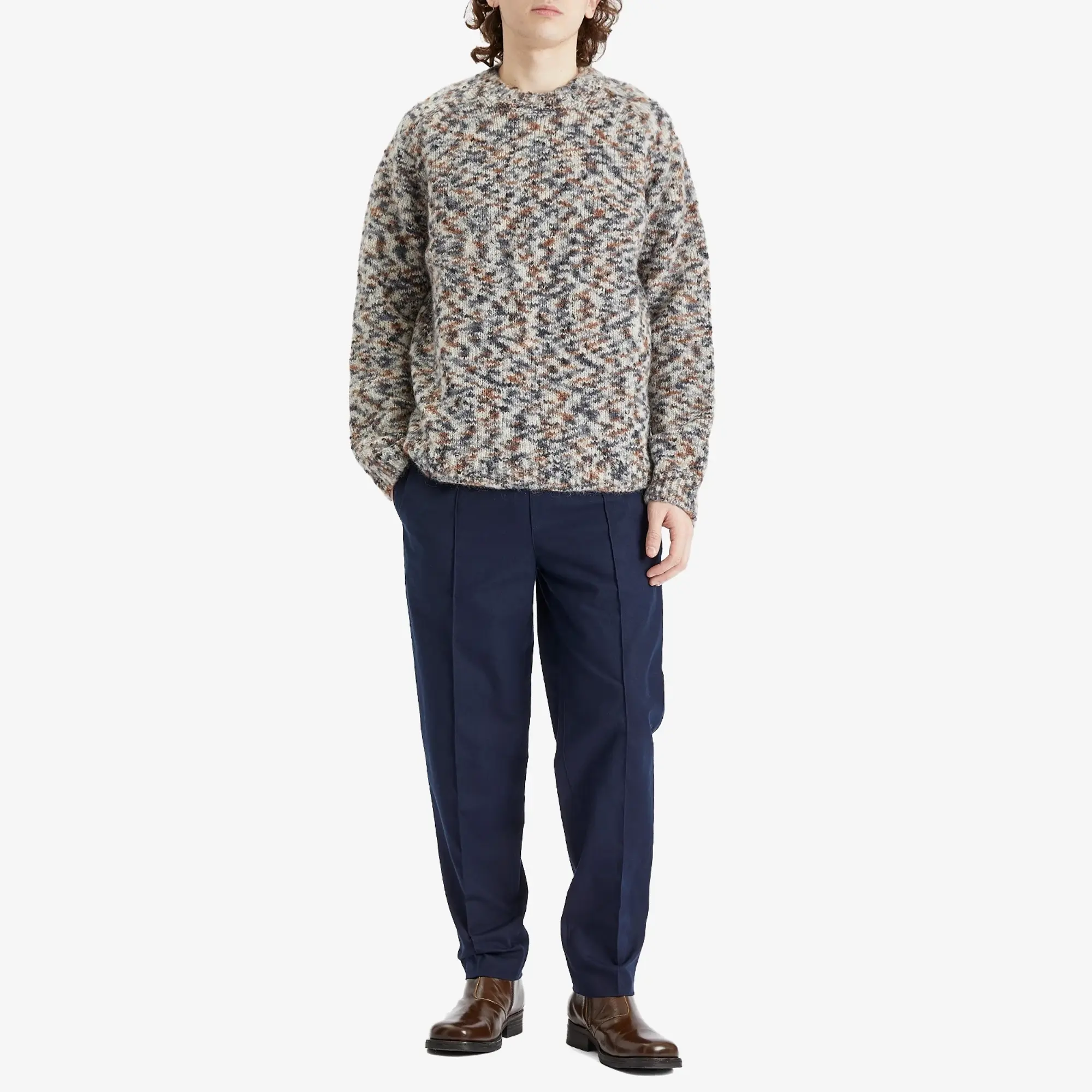 A.P.C. Men's Pieter Textured Cotton Pin Tuck Pleat Trousers Dark Navy