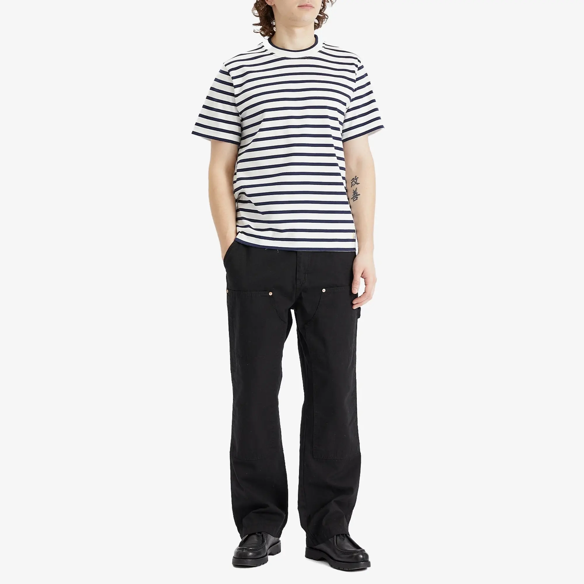 Armor-Lux Armor Lux Cotton Regular Fit Short Sleeve Stripe T-Shirt, Milk/Marine Deep