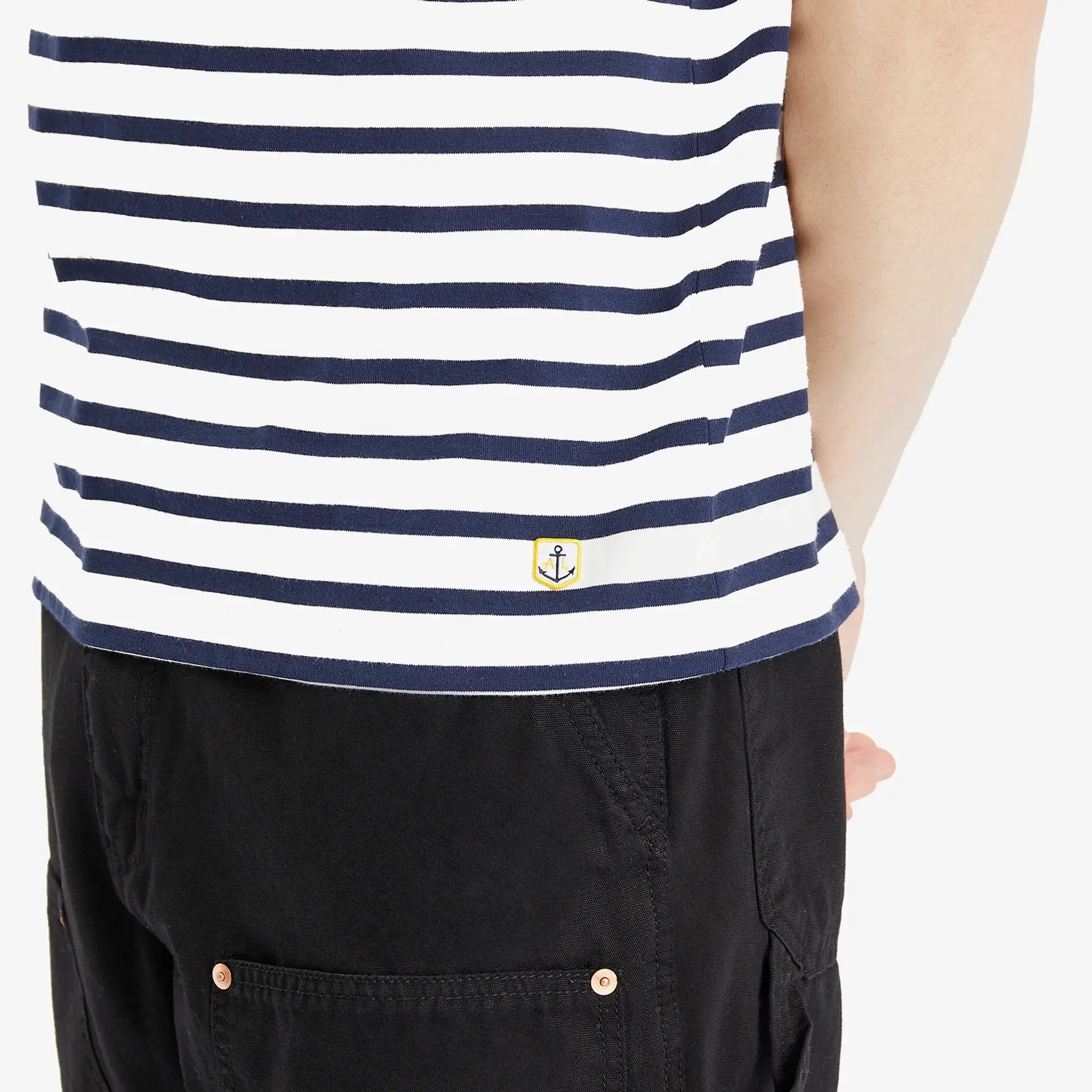 Armor-Lux Armor Lux Cotton Regular Fit Short Sleeve Stripe T-Shirt, Milk/Marine Deep