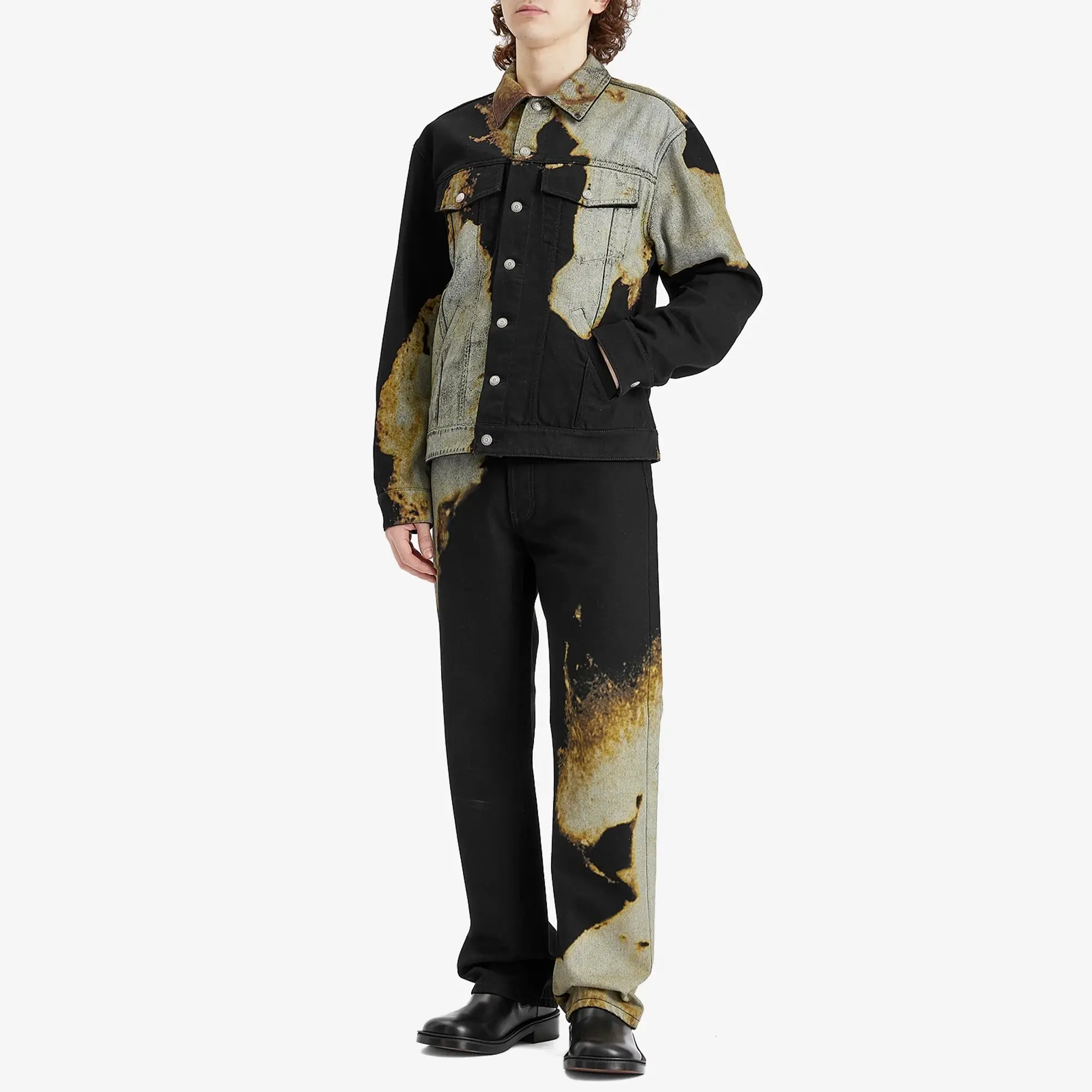 Alexander McQueen Men's Acid Treatment Denim Jacket Black/Ivory