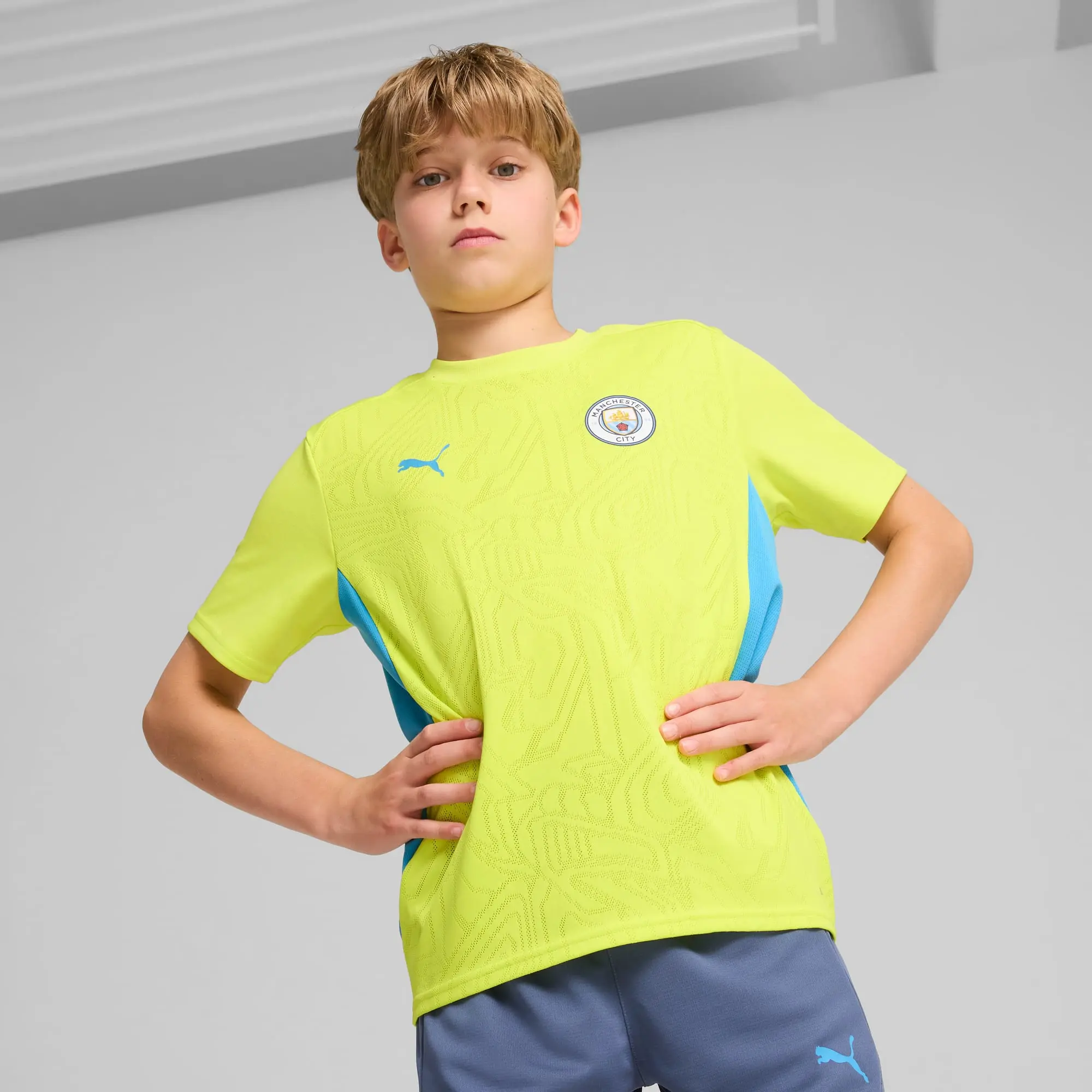 PUMA Manchester City Training Jersey Youth, Yellow Glow/Magic Blue