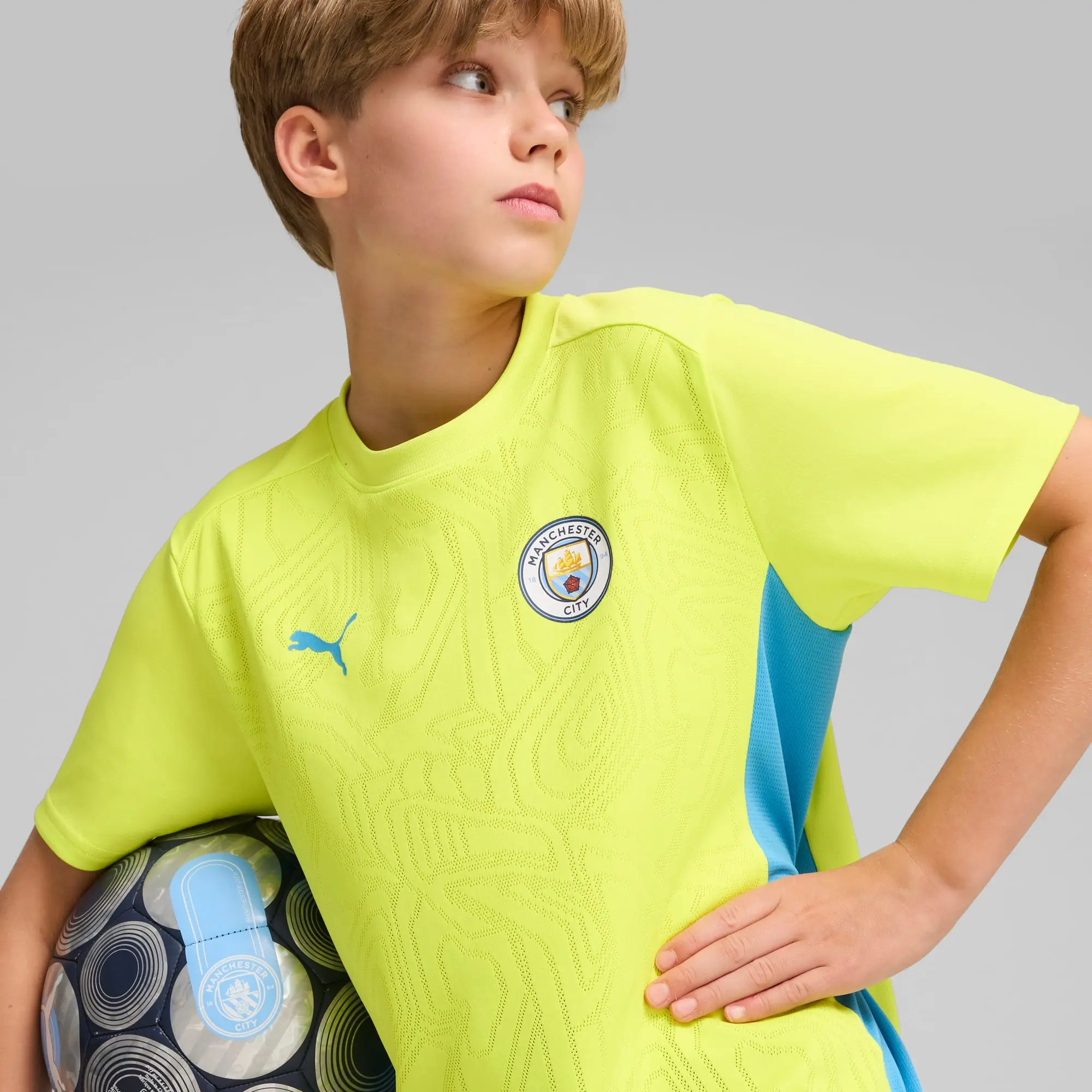PUMA Manchester City Training Jersey Youth, Yellow Glow/Magic Blue