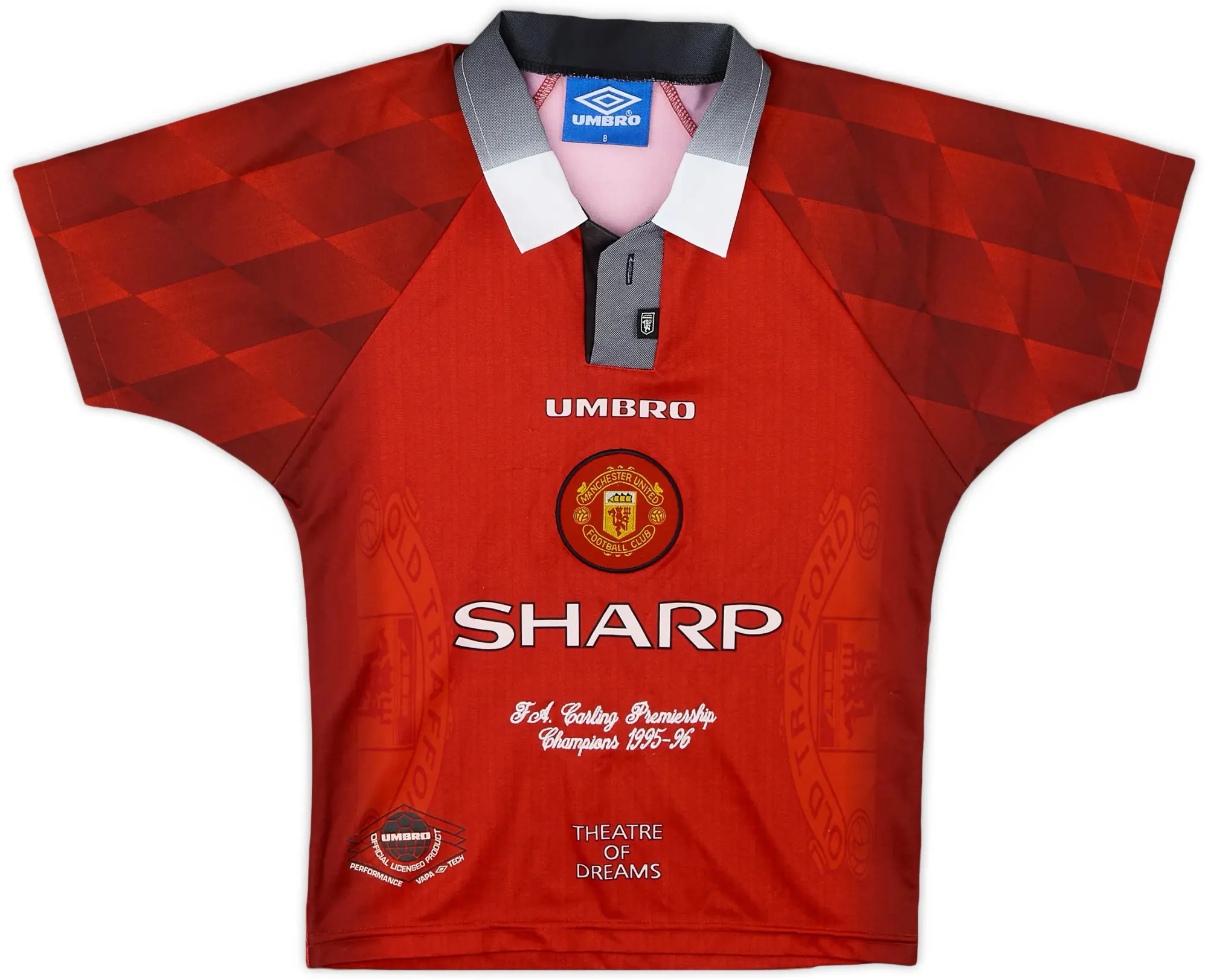 Umbro 1996-98 Manchester United 'Champions 1995-96' Home Shirt - 9/10 - (S.Boys)