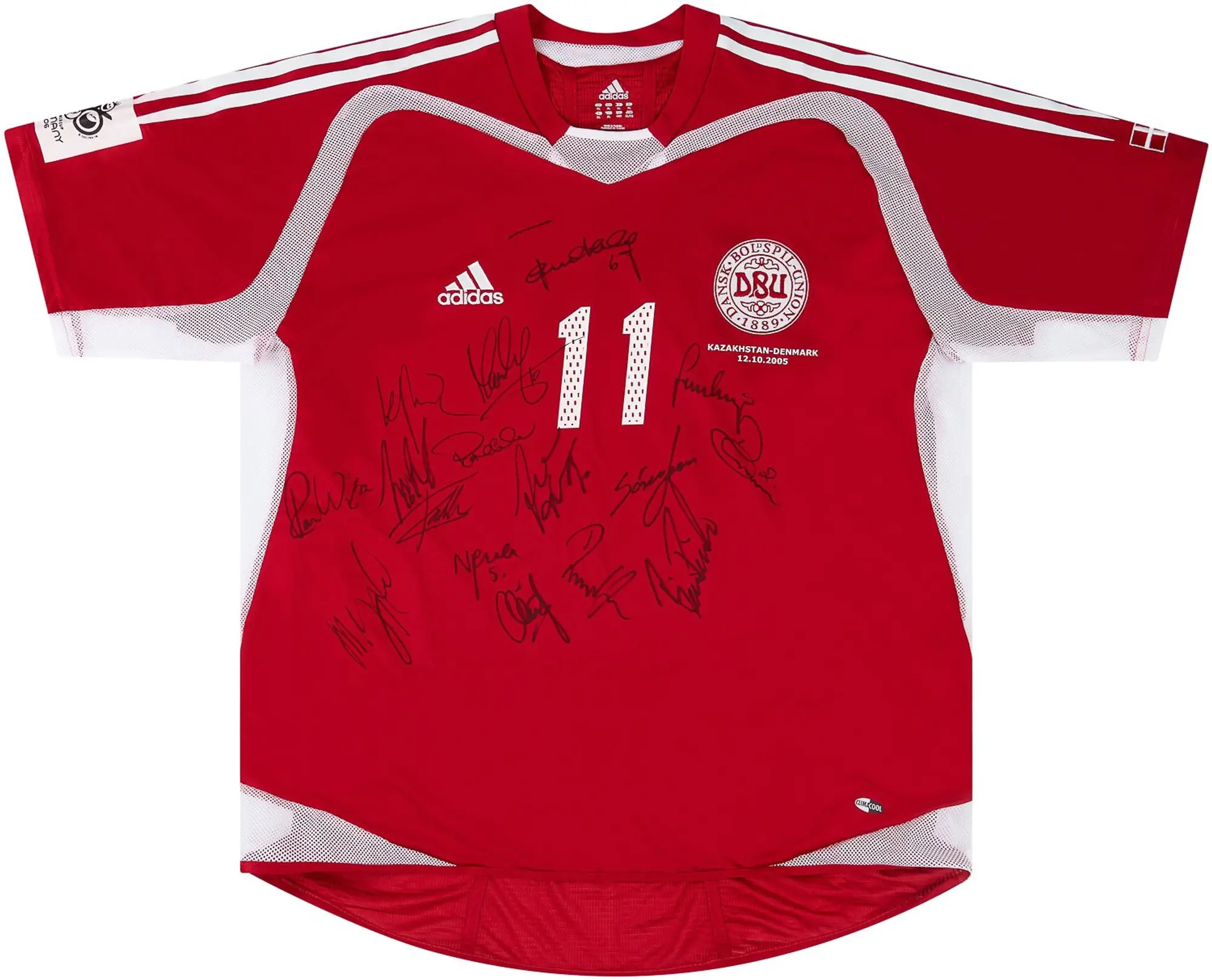 adidas 2005 Denmark Match Worn Signed Home Shirt #11 (Rommedahl)