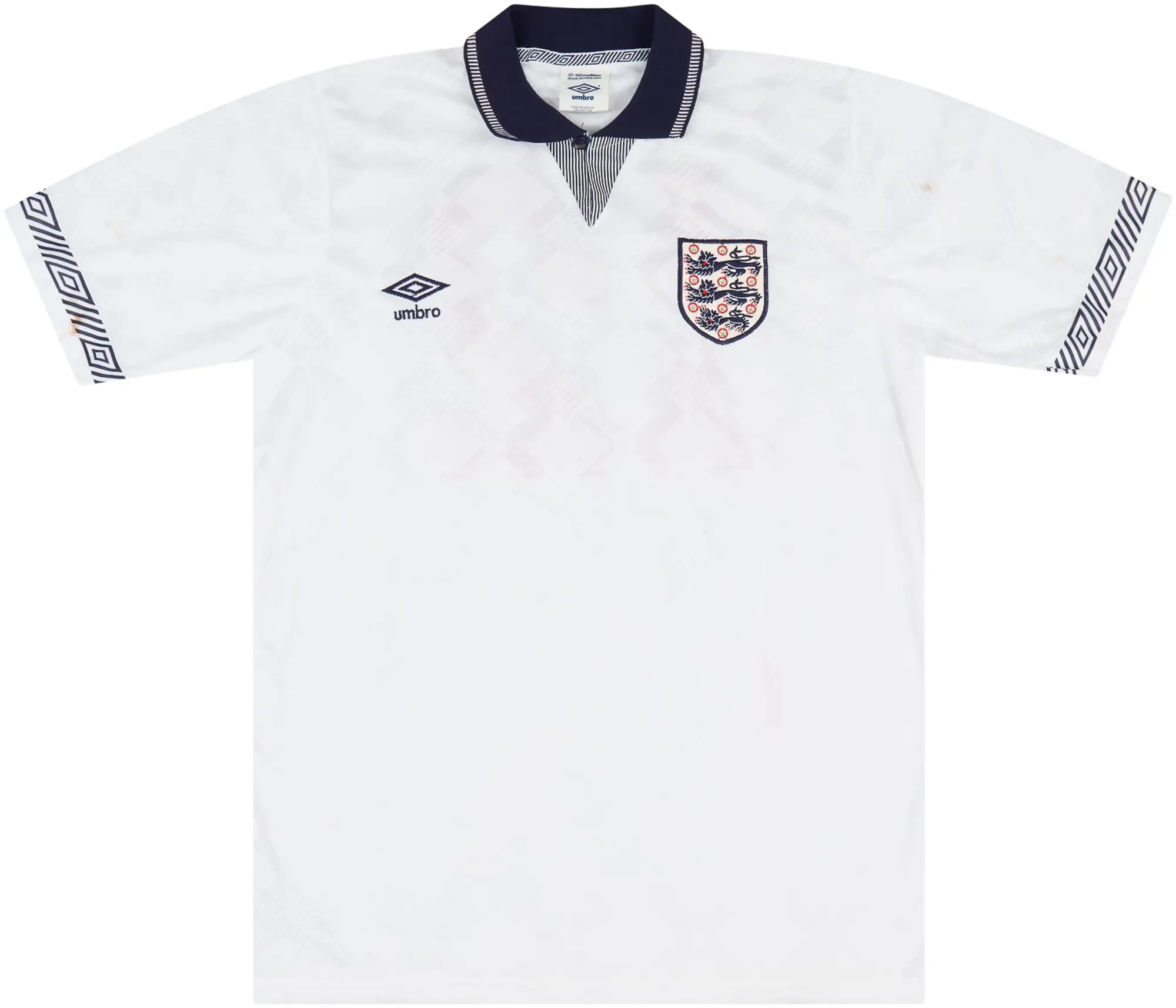 Umbro 1990 England Match Worn Home Shirt #12 (Dorigo) v Denmark