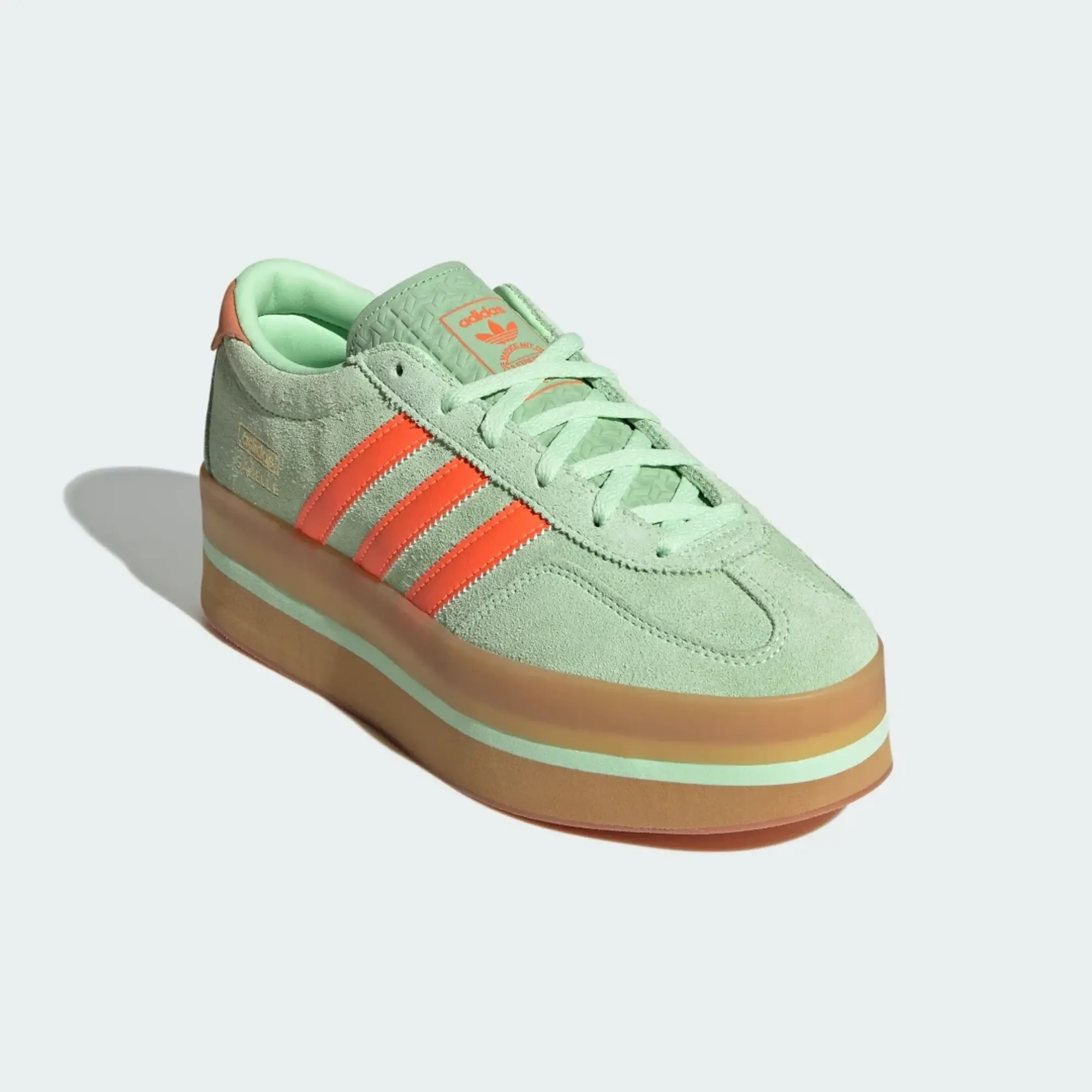 Adidas Originals Gazelle Stack Trainers In Green And Orange