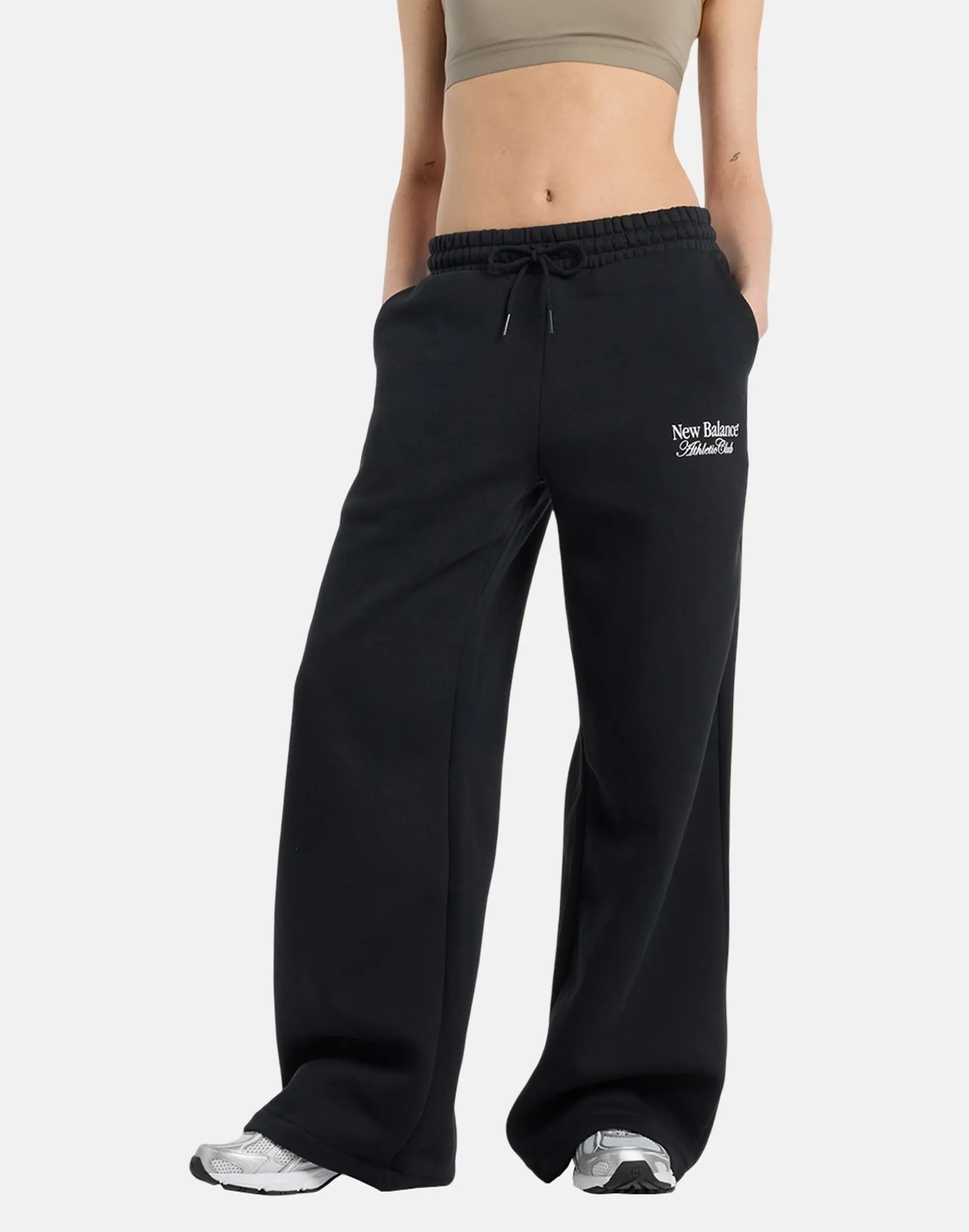 Women's New Balance Linear Heritage Wide Leg Joggers in Black