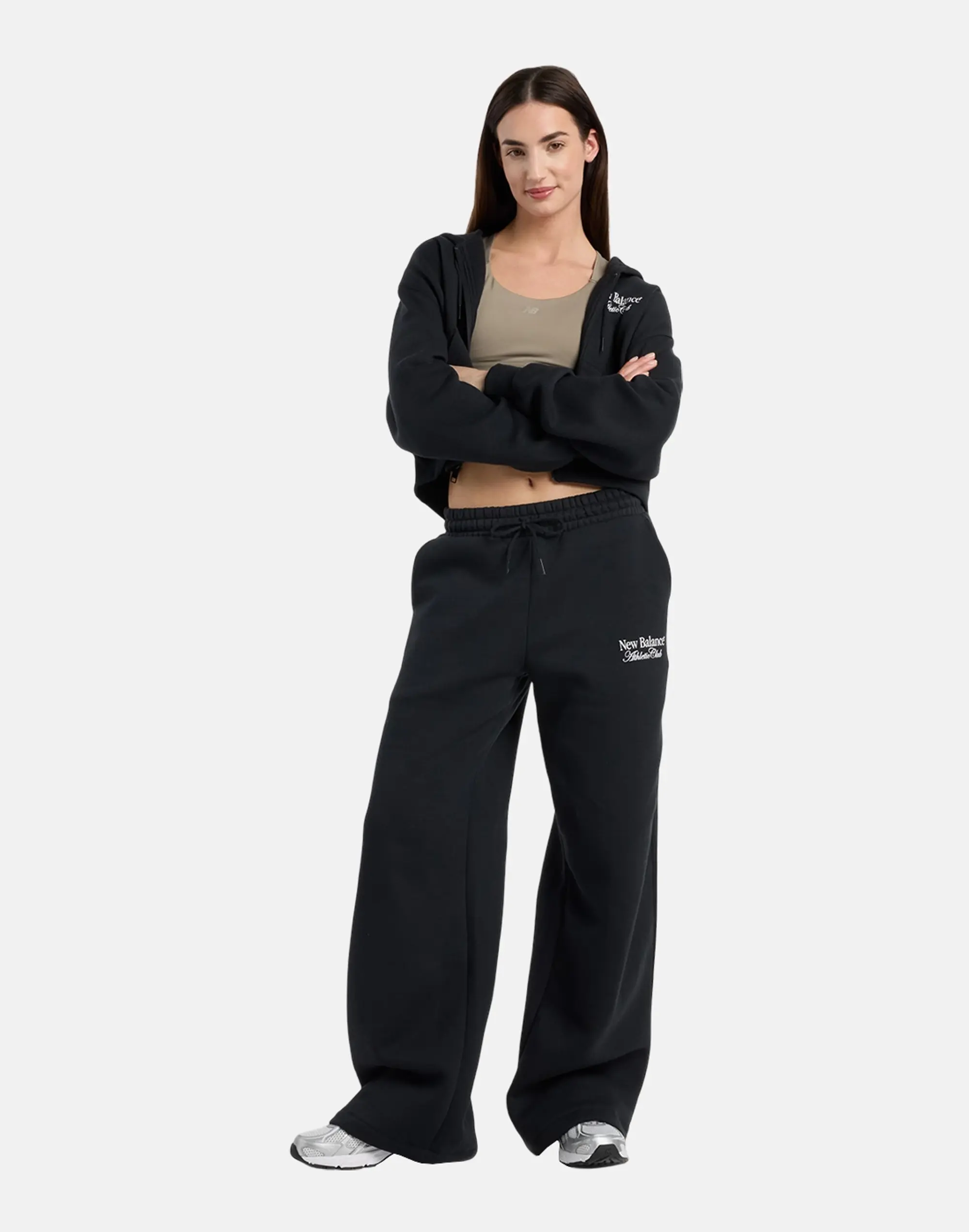 Women's New Balance Linear Heritage Wide Leg Joggers in Black