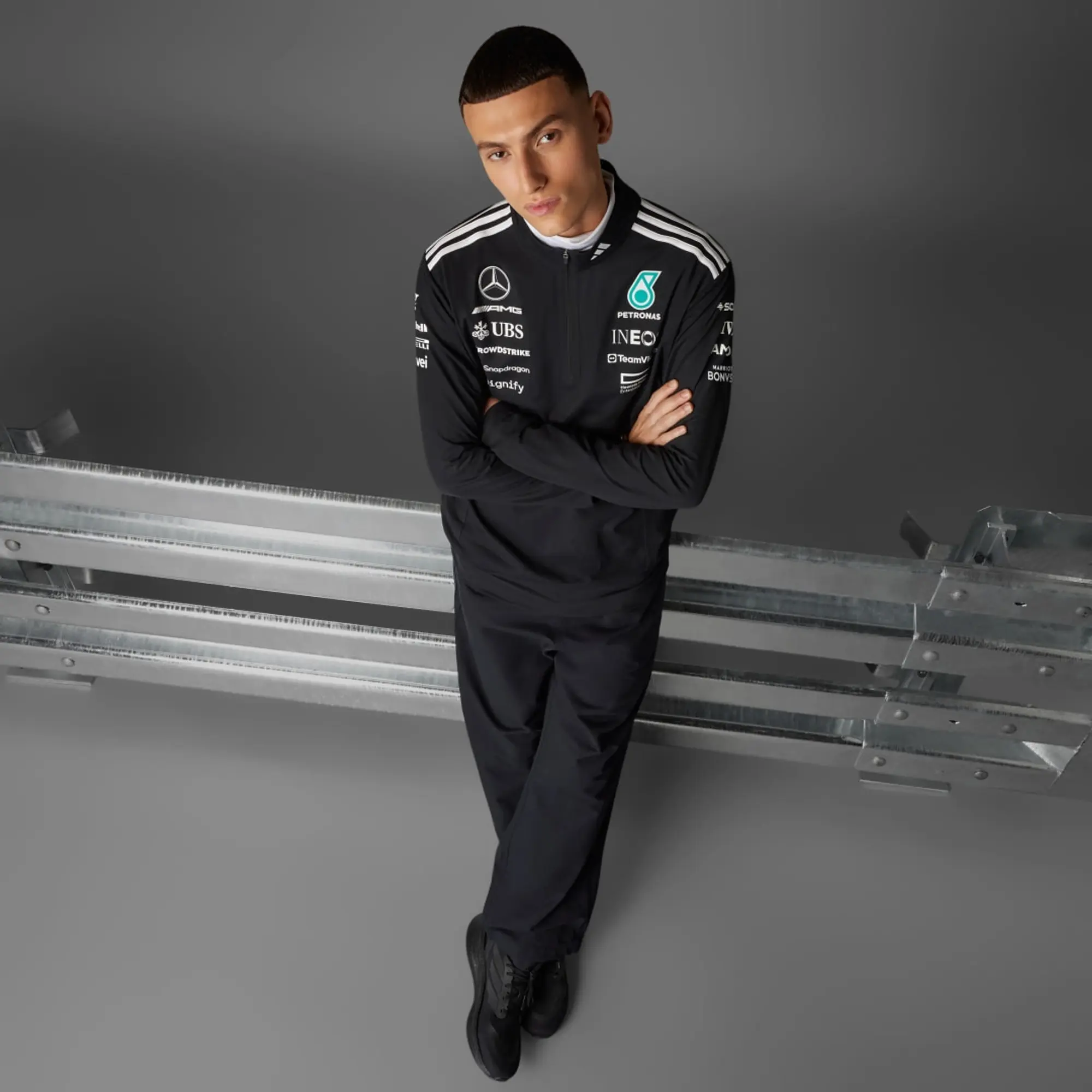 Adidas Performance Mercedes Formula One Quarter-Zip Sweatshirt In Black