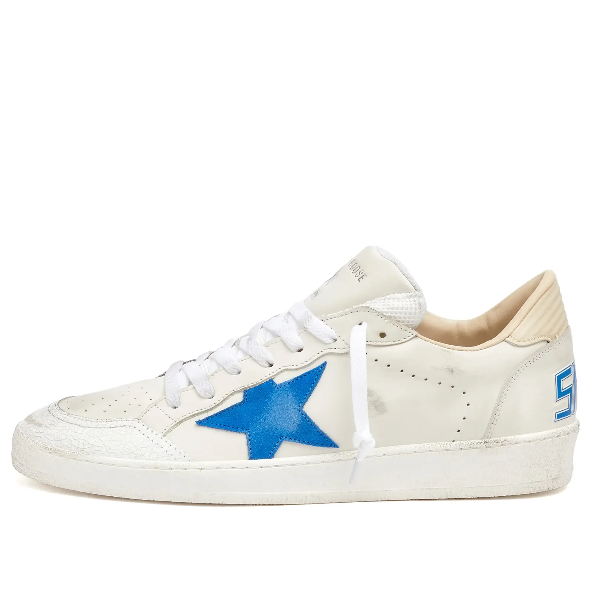 Golden Goose Men's Ball Star Leather Sneaker White/Bluette/Wood Ash