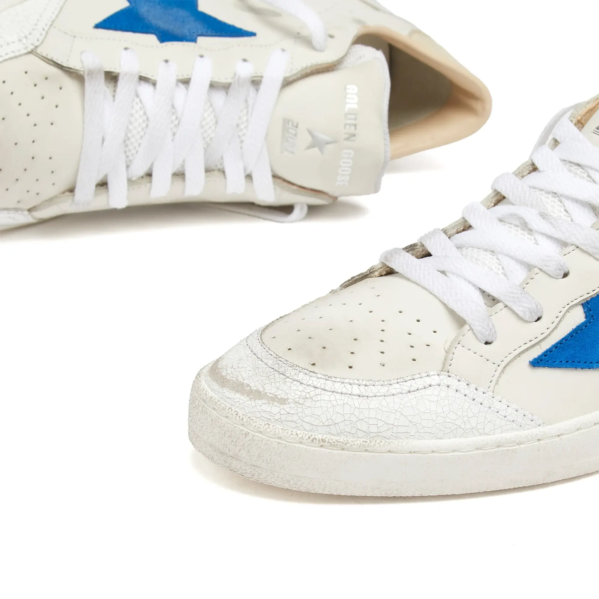 Golden Goose Men's Ball Star Leather Sneaker White/Bluette/Wood Ash