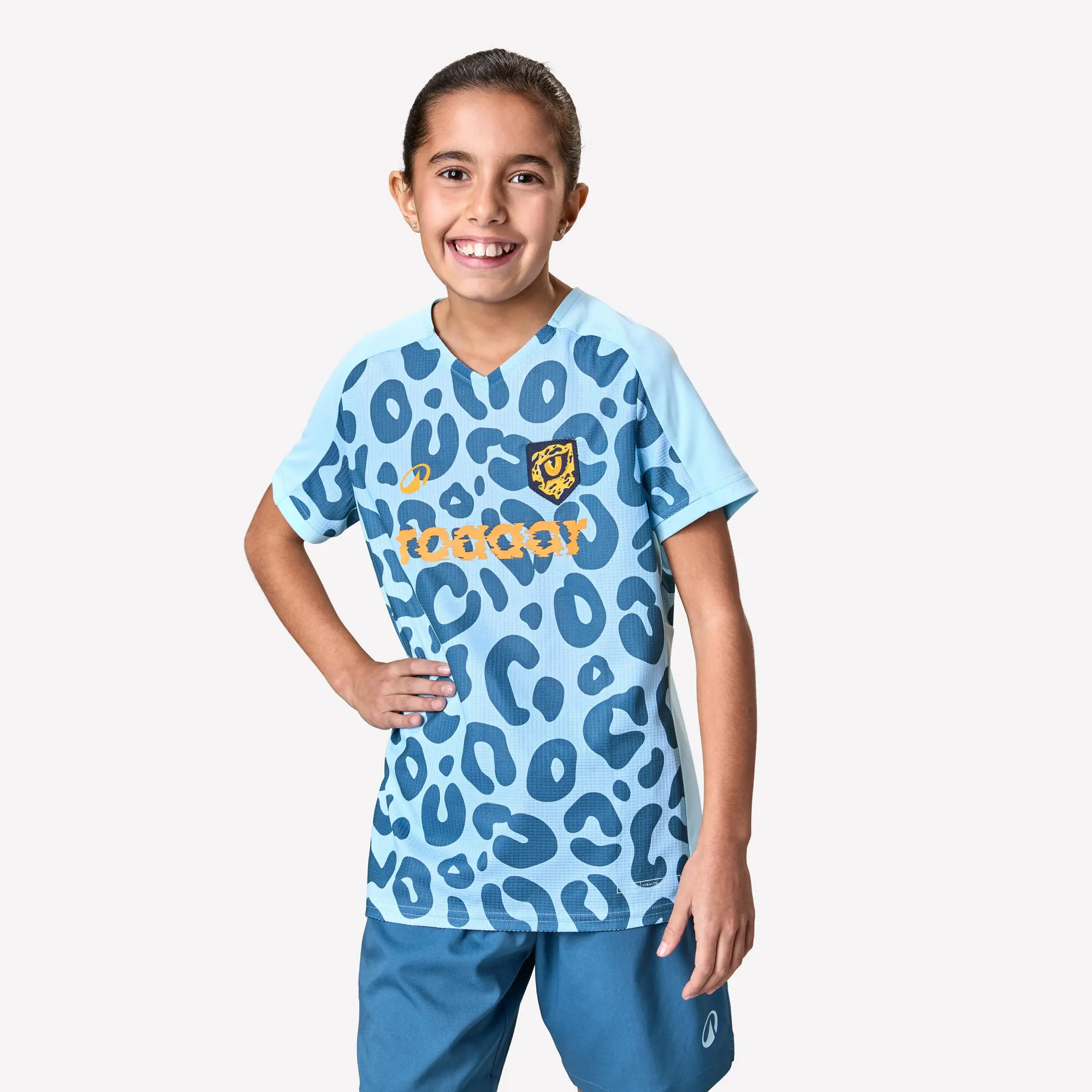 Kipsta Girls' Football Shirt Viralto - Blue/Leopard